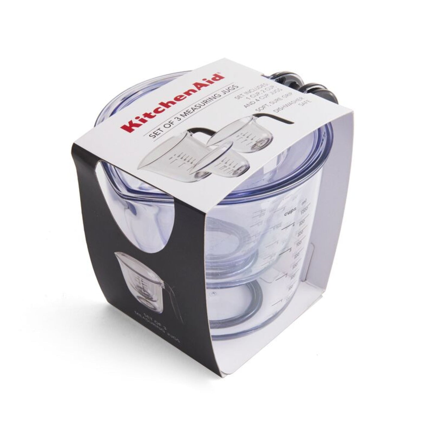 Kitchenaid Universal Clear Plastic Set of 3 Nesting Measuring Cups with Black Handle