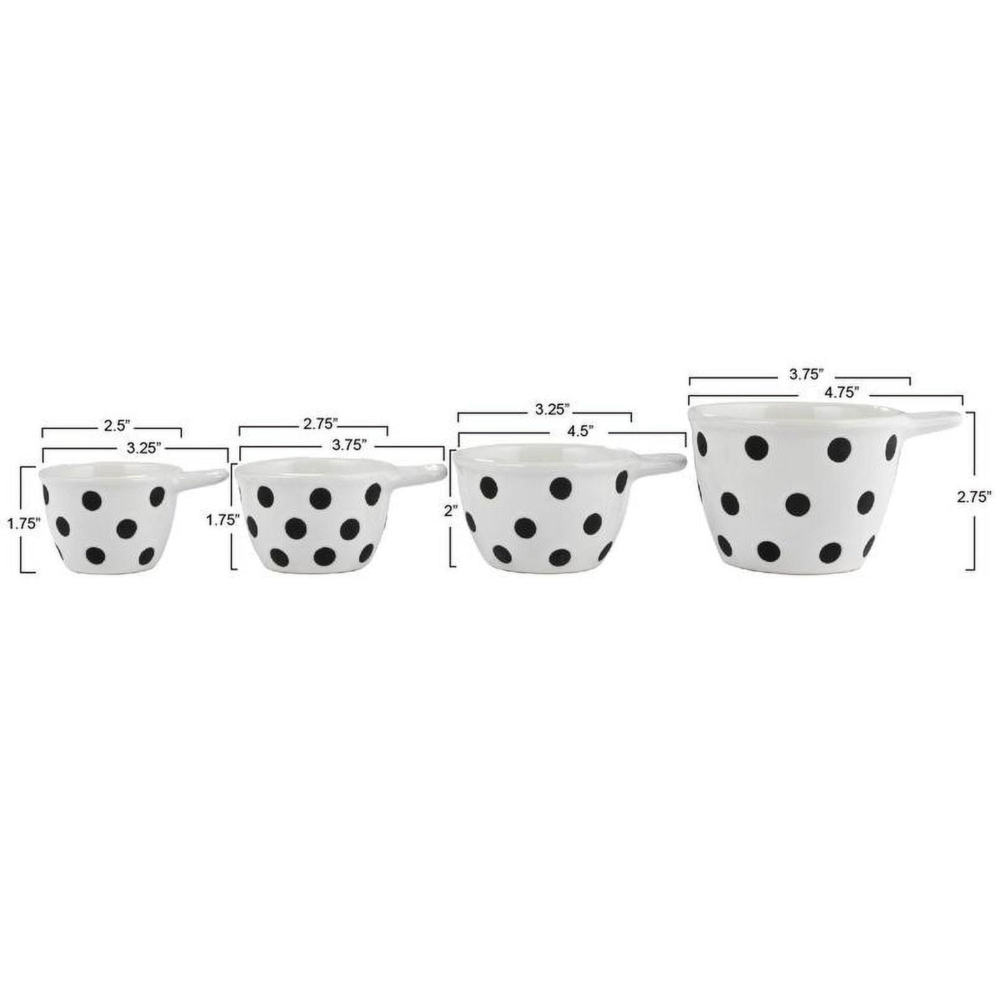 Creative Co-Op Ceramic Measuring Cups with Polka Dots, Set of 4 Sizes, Black and White