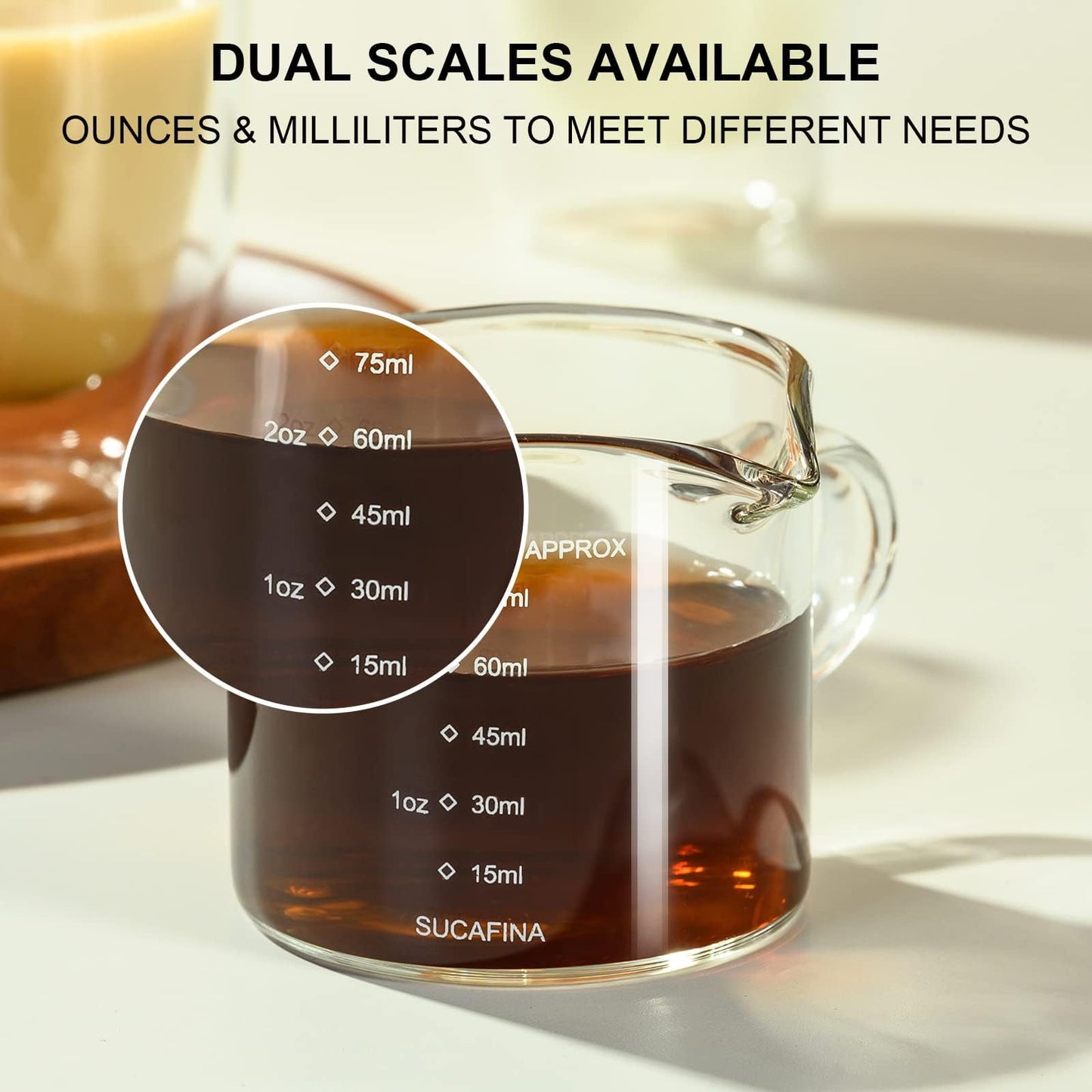 Baalaka Espresso Cup Set with Handle, Double Spout Glass Measuring Cup, V-Shaped Shot Glass, Clear Milk Frothing Pitcher, Espresso Accessories