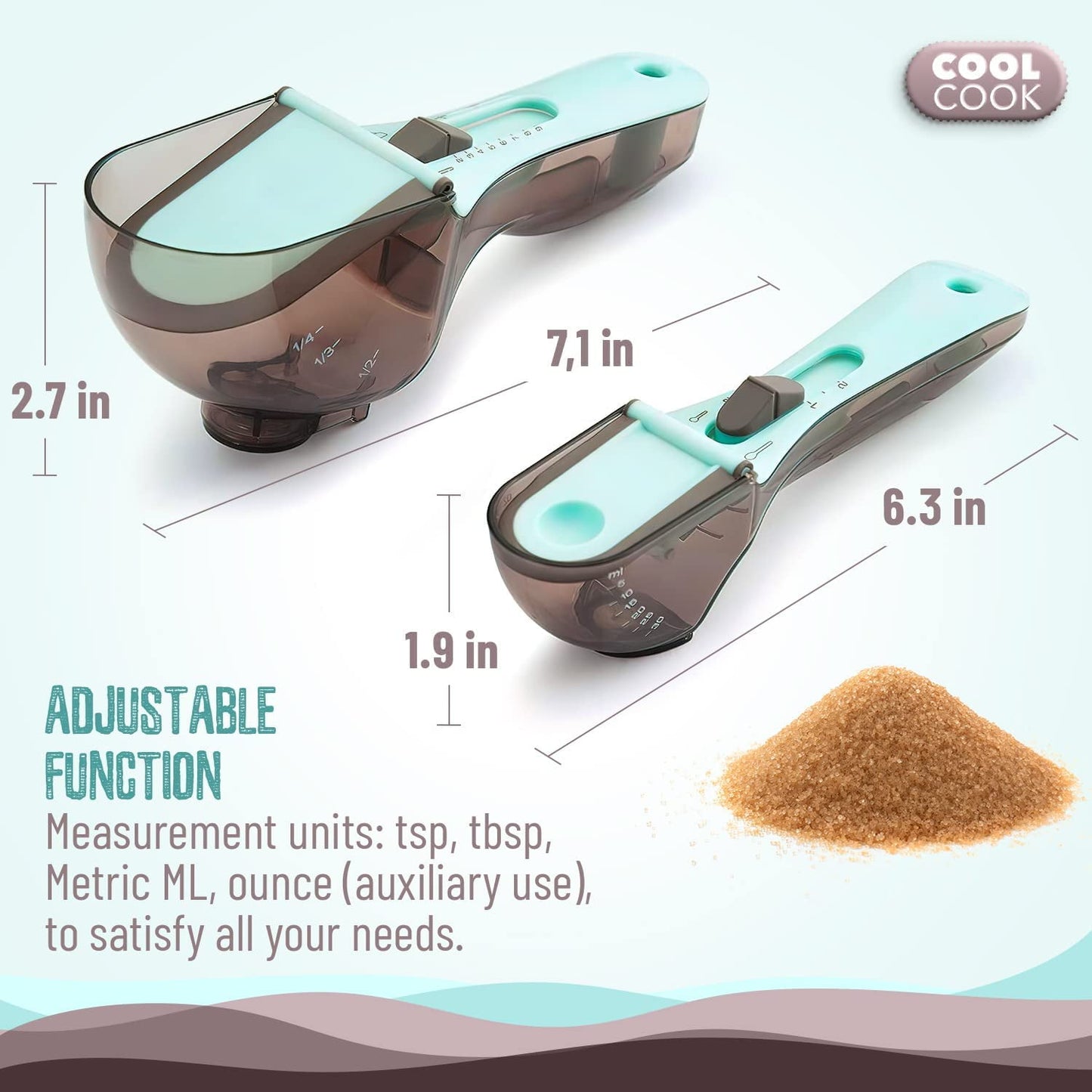 2 Pcs Plastic Measuring Spoon Set for your kitchen spoons for all kind of measuring Magnetic back to help stay on your fridge Adjustable easy to use Precise measuring, and convenient - Small& Large