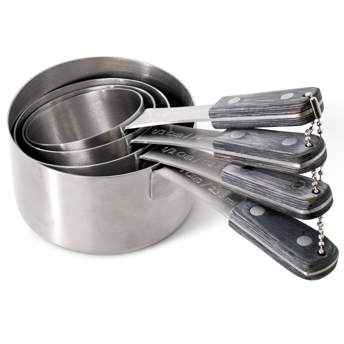 Oster Blakeley 4 Piece Stainless Steel Measuring Cup Set in Dark Gray with Wood Handles
