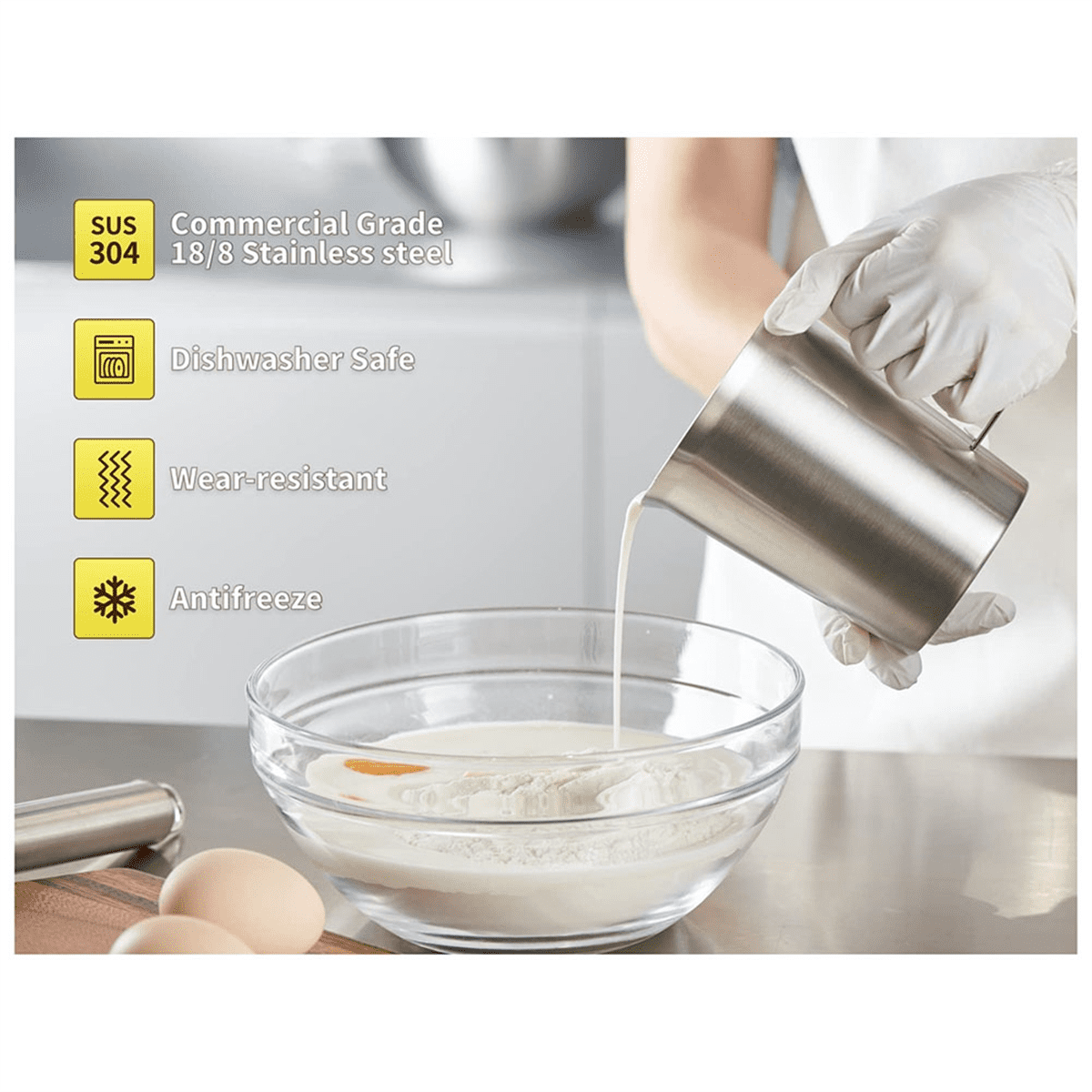 304 Stainless Steel Measuring Cup with Handle and Pour Lip, Metal Pitcher Oz ML Marking, 48OZ/1500 ML- 6 Cup)