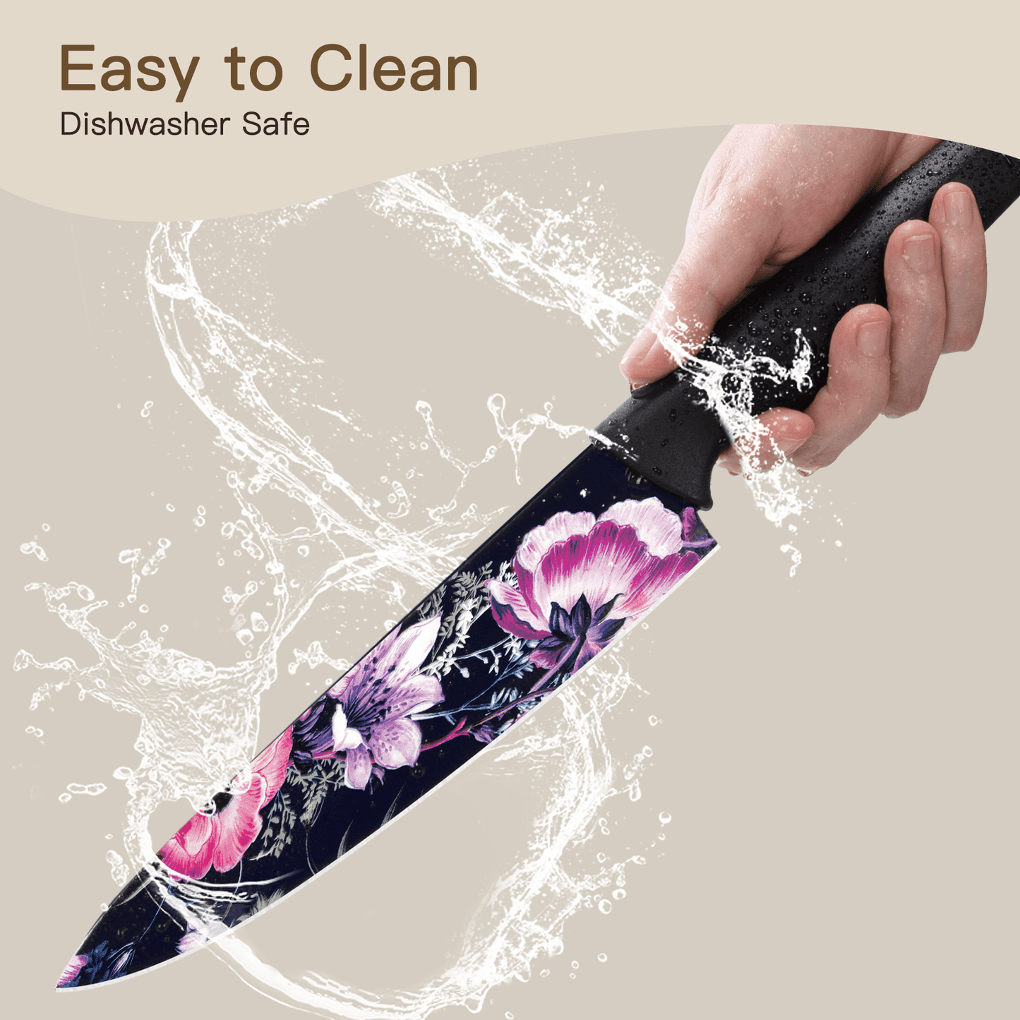 Astercook 6 Piece Flower Kitchen Knife Set, German High Carbon Stainless Steel Knives Sets with 6 Blade Guards Dishwasher Safe, Perfect Gifts for Kitchen