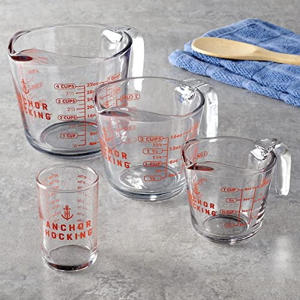 Anchor Hocking Glass Measuring Cups, 4 Piece Set (5 Ounce, 1 Cup, 2 Cup, 4 Cup liquid measuring cups) Set of 4 Clear