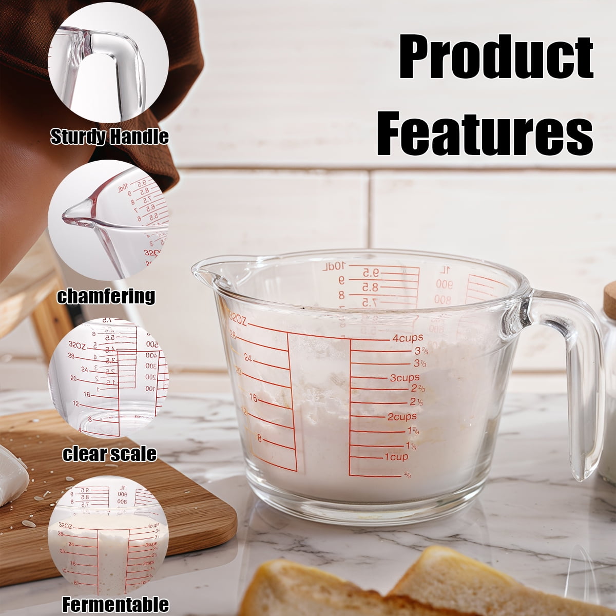 (3-Pack) Glass Measuring Cups Set, Measuring Cups For Prepping, Baking and Cooking, Preheated Oven, Dishwasher, Freezer, and Microwave Safe