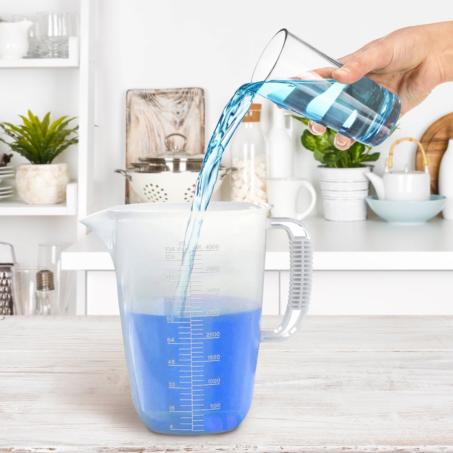 WhiteRhino 1 Gallon Measuring Pitcher,134oz Large Plastic Measuring Cup for Lawn,Pool Chemicals, Motor Oil Fluids