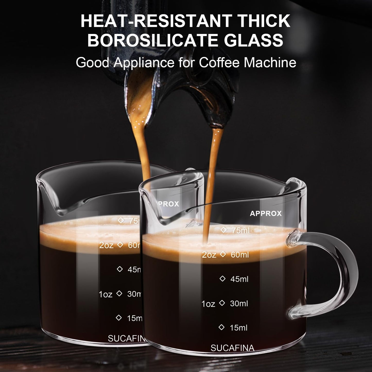 Baalaka Espresso Cup Set with Handle, Double Spout Glass Measuring Cup, V-Shaped Shot Glass, Clear Milk Frothing Pitcher, Espresso Accessories