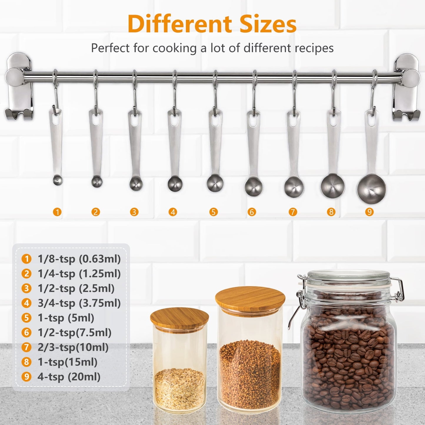 Rirool Stainless Steel Measuring Spoons Set of 9 Piece - Accurate Measurement for Cooking and Baking - Durable and Rust-Resistant Kitchen Tools