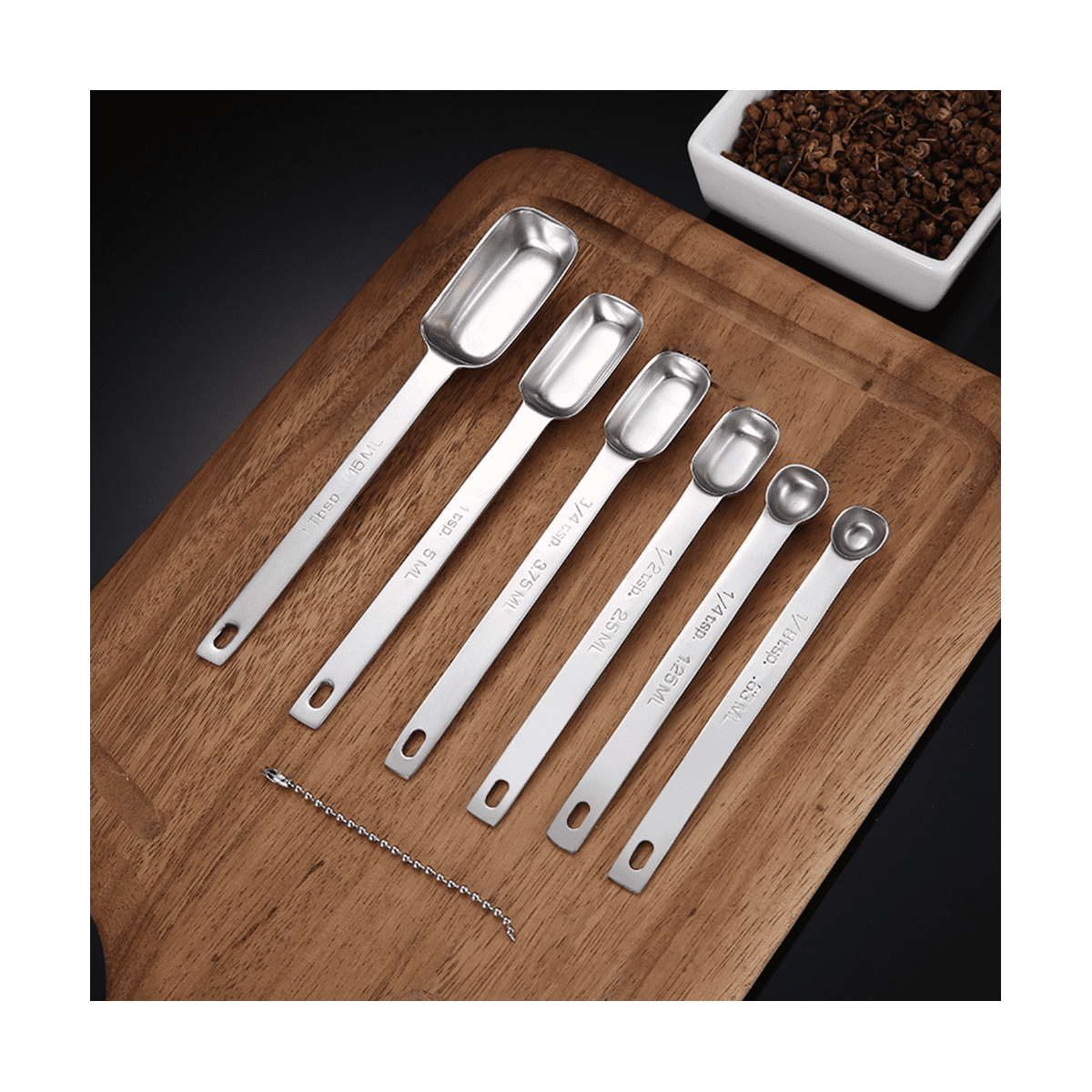 6PCS Measuring Spoons Set, Stainless Steel Spoons, Long Handle Metal Tablespoon