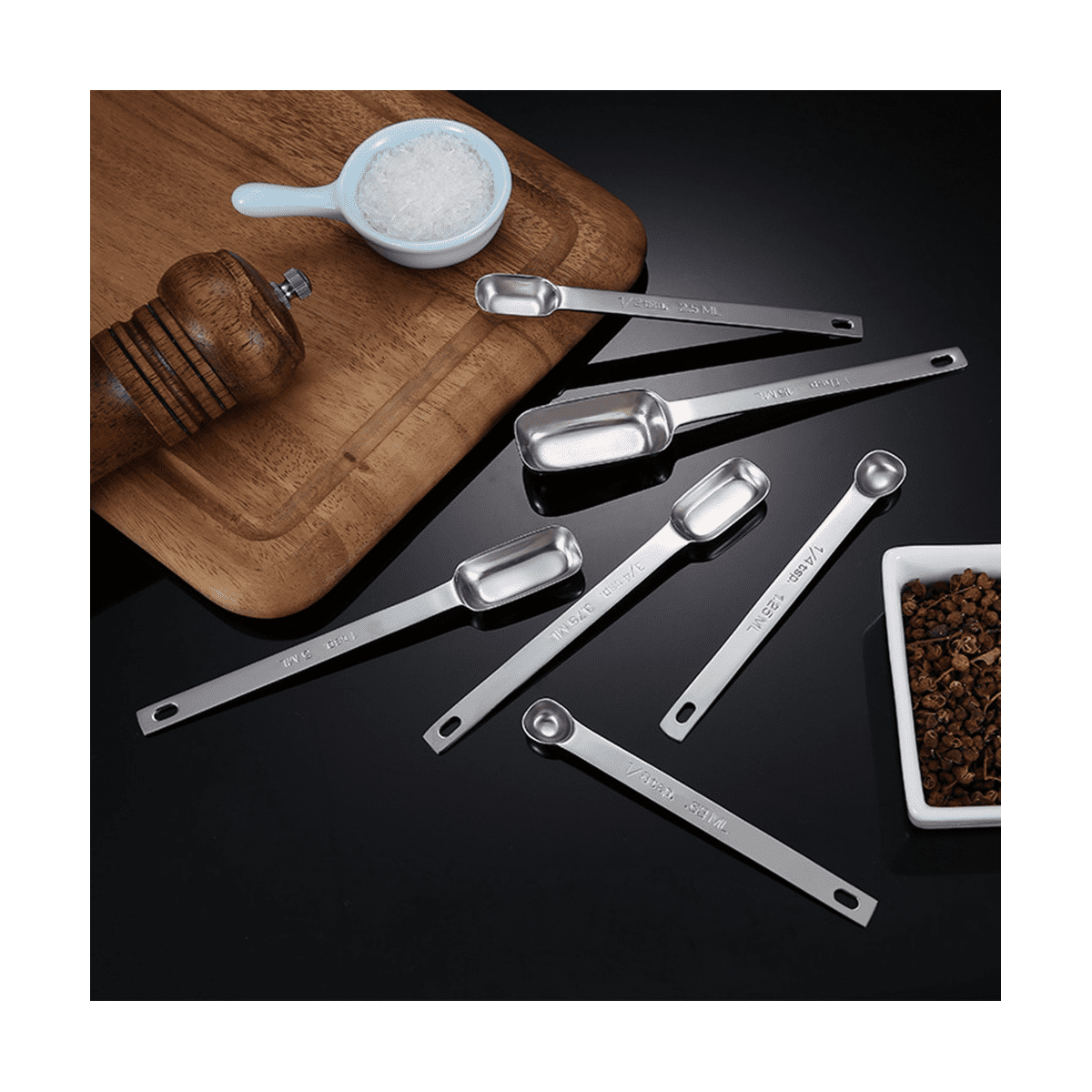6PCS Measuring Spoons Set, Stainless Steel Spoons, Long Handle Metal Tablespoon