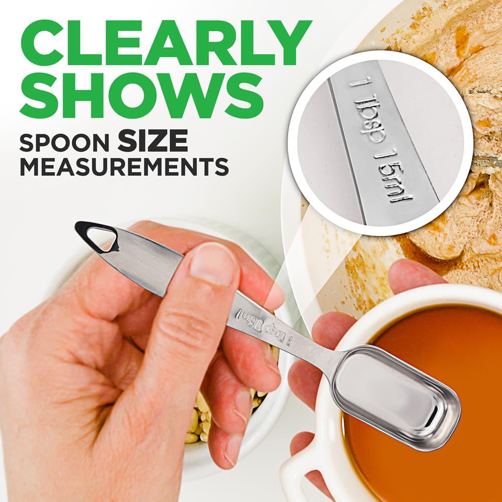NutriChef 6Pc Heavy Duty Oval Shaped Kitchen Metal Stainless Steel Measuring Spoon Set