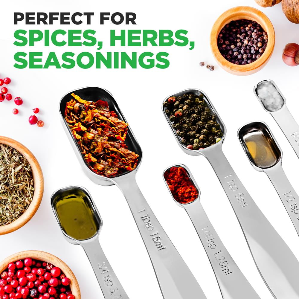 NutriChef 6Pc Heavy Duty Oval Shaped Kitchen Metal Stainless Steel Measuring Spoon Set