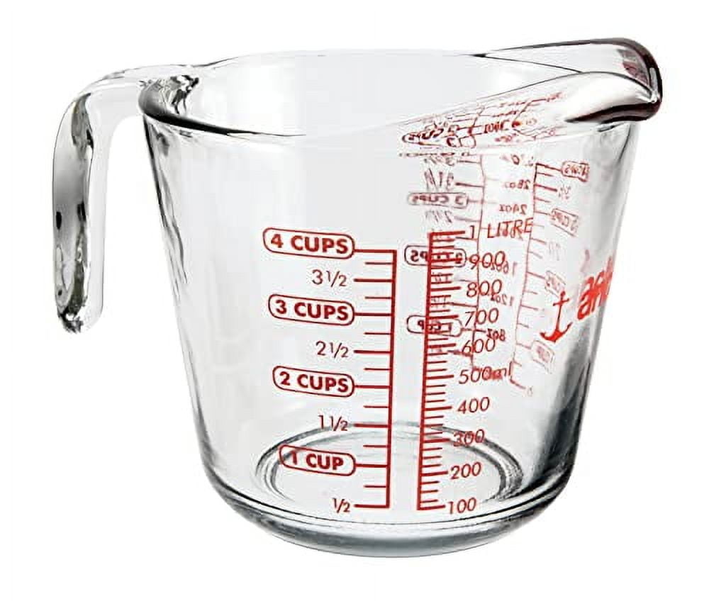 Anchor Hocking Glass Measuring Cups, 4 Piece Set (5 Ounce, 1 Cup, 2 Cup, 4 Cup liquid measuring cups) Set of 4 Clear
