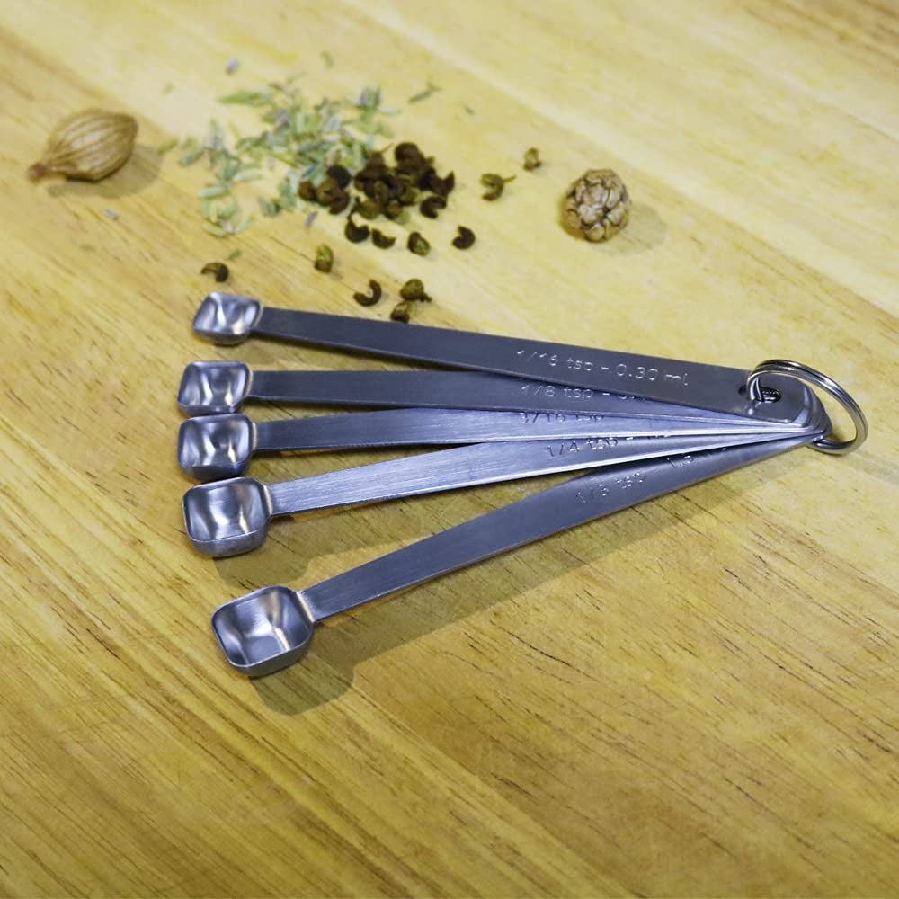 Measuring Spoons Set, 1/3 tsp, 1/4 tsp, 3/16 tsp, 1/8 tsp, 1/16 tsp, Mini Measuring Spoon for Baking, Tablespoon for Dry or Liquid Ingredients, Fits in Spice Jar, Set of 5
