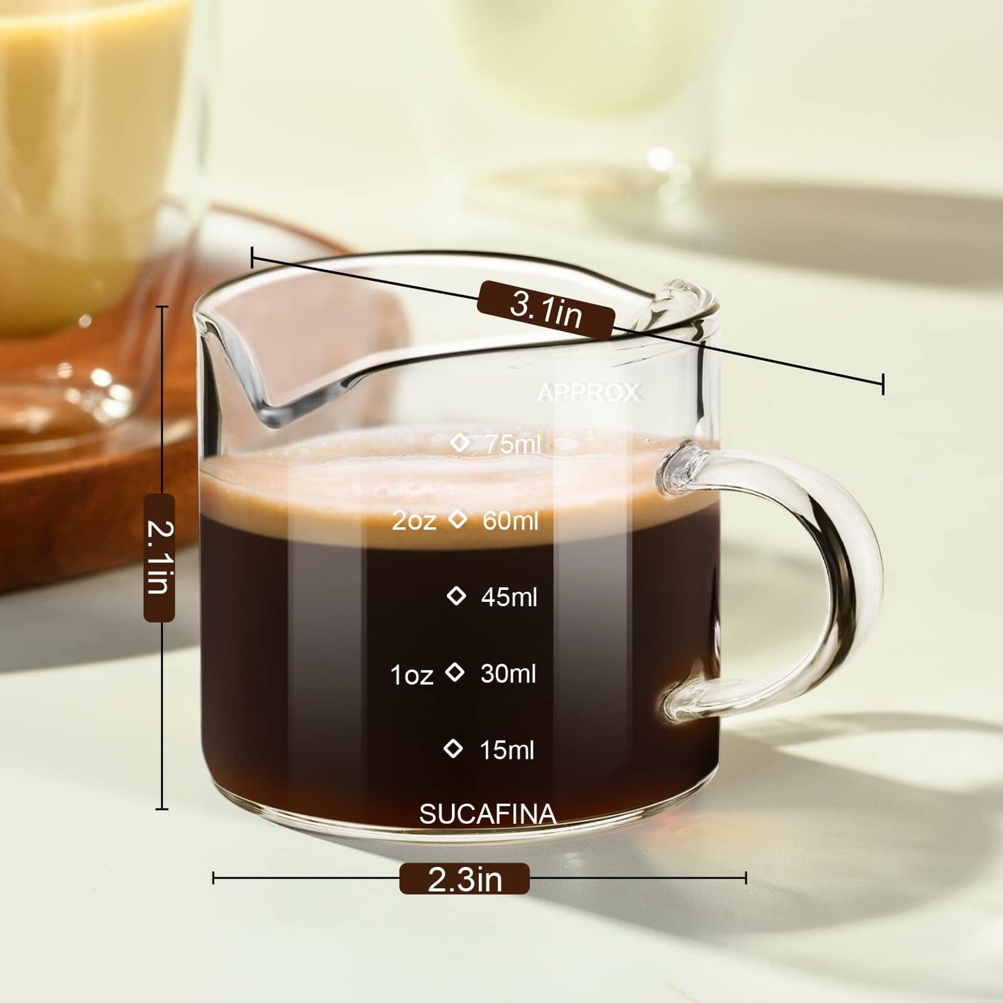 Baalaka Espresso Cup Set with Handle, Double Spout Glass Measuring Cup, V-Shaped Shot Glass, Clear Milk Frothing Pitcher, Espresso Accessories