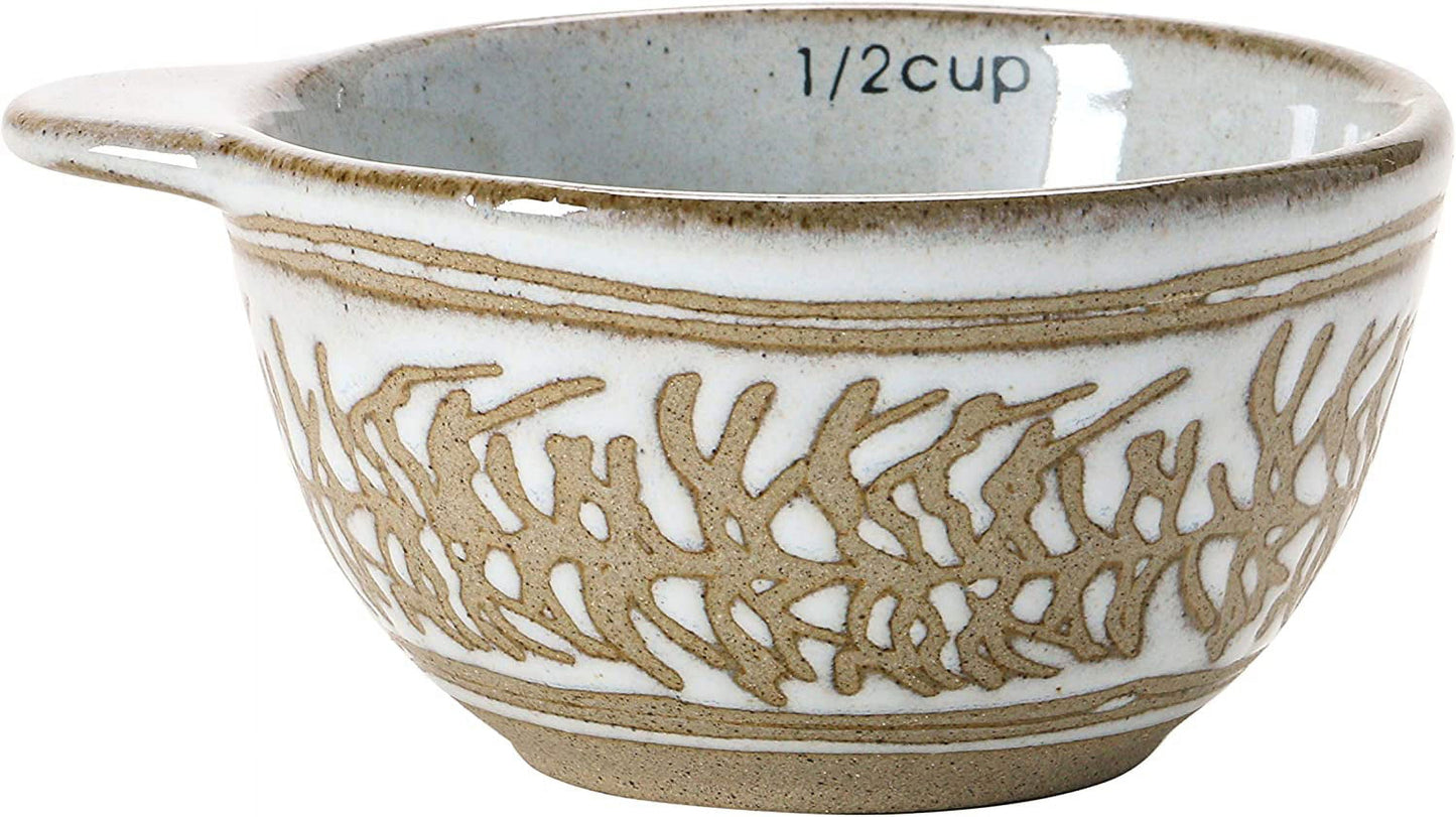 Creative Co-Op Stoneware Measuring Cups with Wax Relief Pattern, White, Set of 4