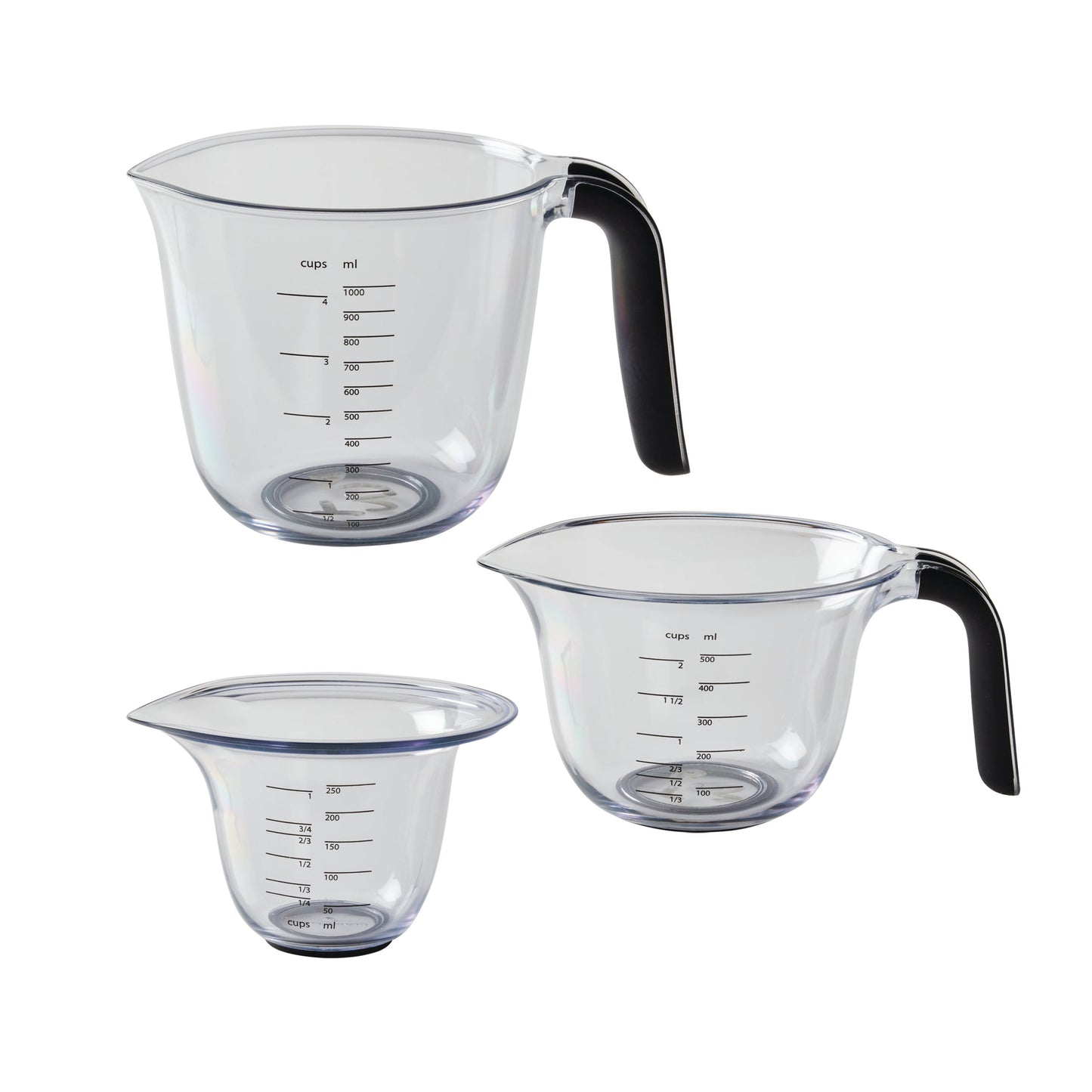 Kitchenaid Universal Clear Plastic Set of 3 Nesting Measuring Cups with Black Handle