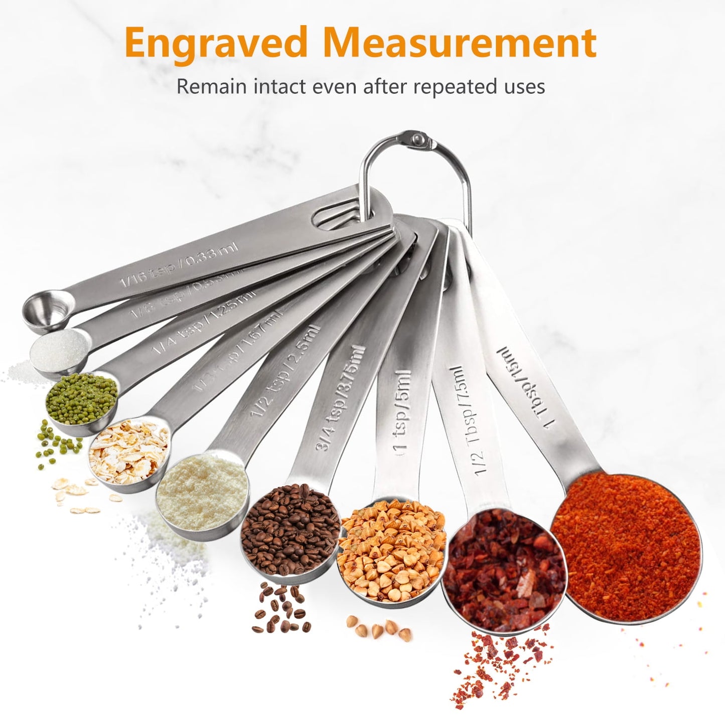 Rirool Stainless Steel Measuring Spoons Set of 9 Piece - Accurate Measurement for Cooking and Baking - Durable and Rust-Resistant Kitchen Tools