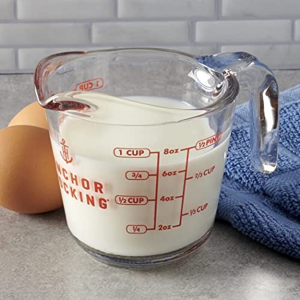 Anchor Hocking Glass Measuring Cups, 4 Piece Set (5 Ounce, 1 Cup, 2 Cup, 4 Cup liquid measuring cups) Set of 4 Clear
