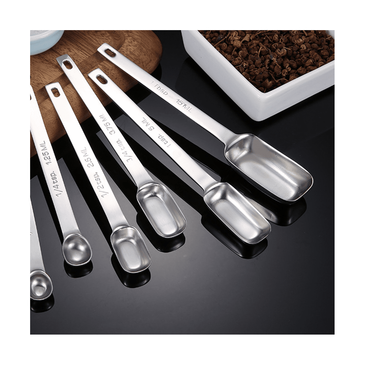 6PCS Measuring Spoons Set, Stainless Steel Spoons, Long Handle Metal Tablespoon