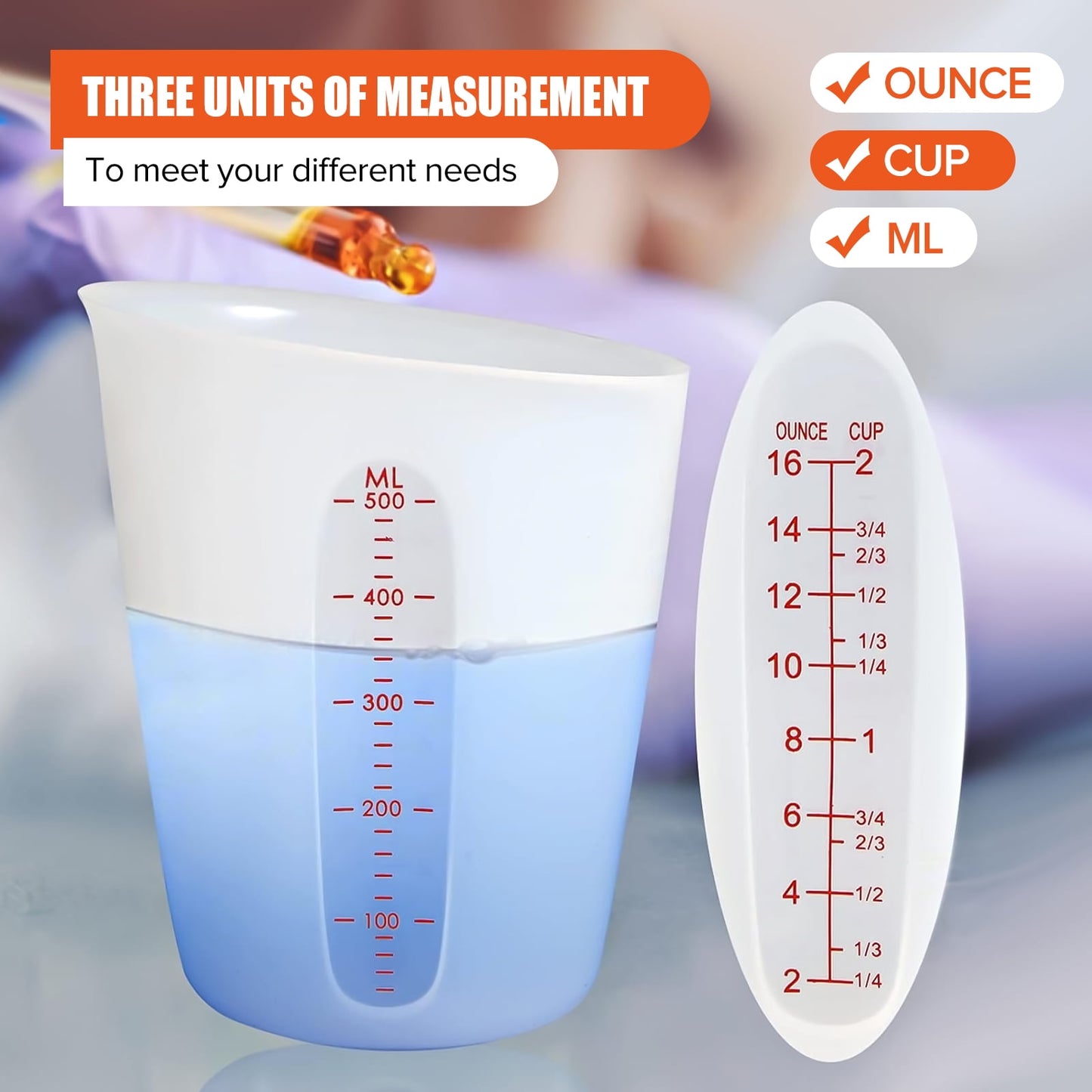 Badiano 3 Pcs High Heat Flexible Silicone Cups Set with ml/oz Marked for Measuring Pouring, White