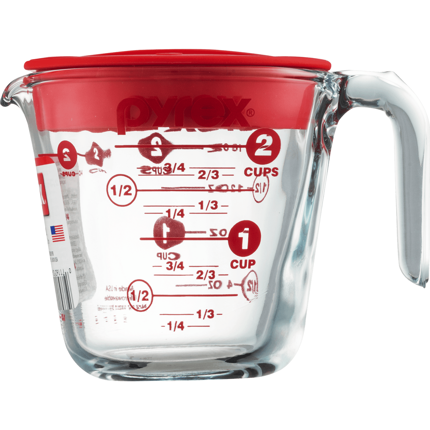 Pyrex Prepware 2 Cup Measuring Cup with Red Plastic Cover in Clear