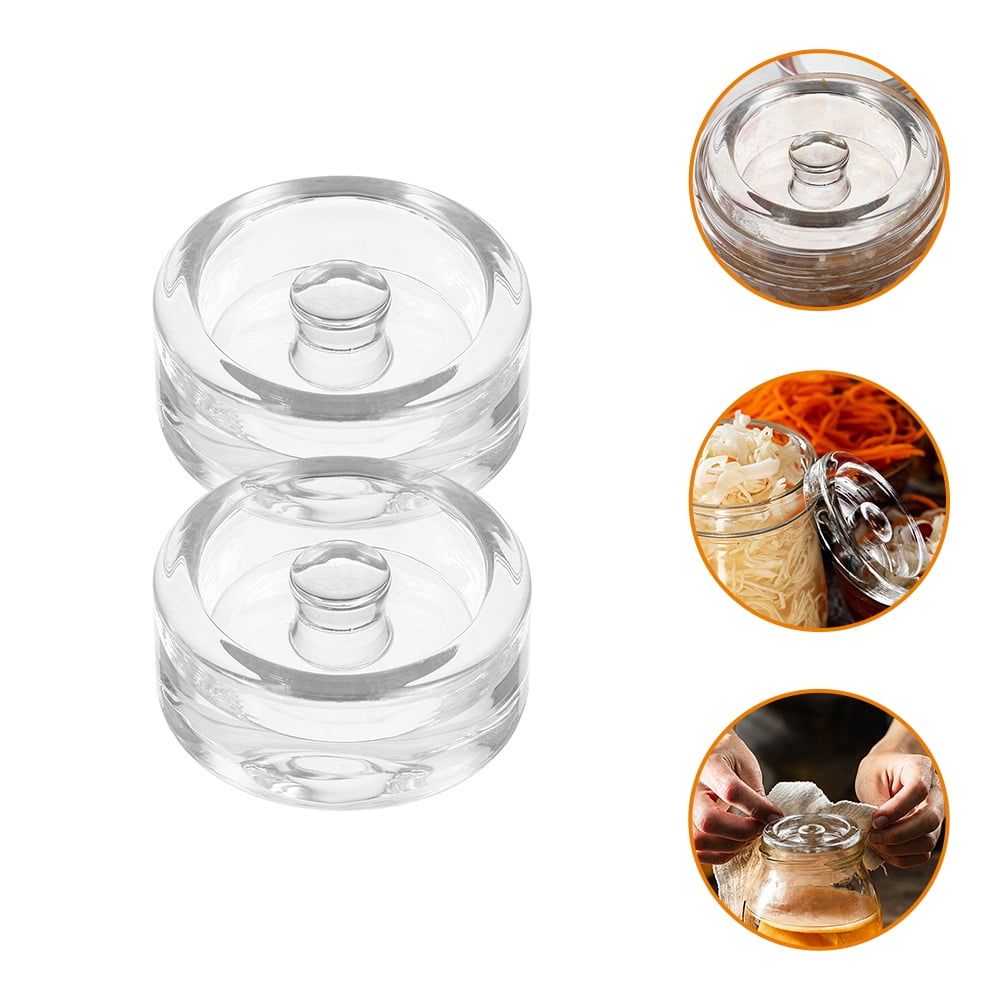 2Pcs Glass Fermentation Weights with Handle Pickle Bottle Glass Weight for Wide Mouth Jar