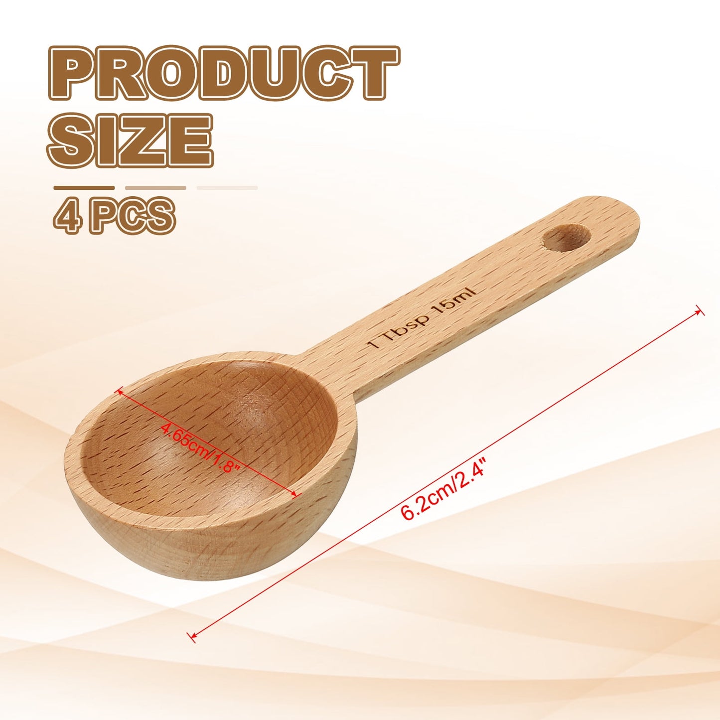 4pcs Coffee Spoons, 15ml Wooden Table Spoons Tea Measure Scoops for Measuring Coffee Beans Brown