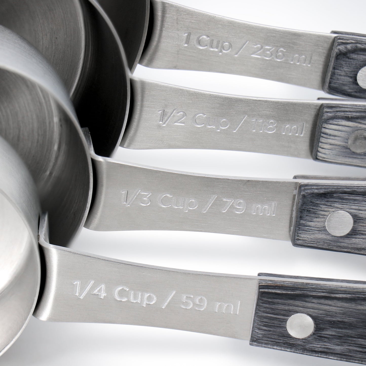 Oster Blakeley 4 Piece Stainless Steel Measuring Cup Set in Dark Gray with Wood Handles