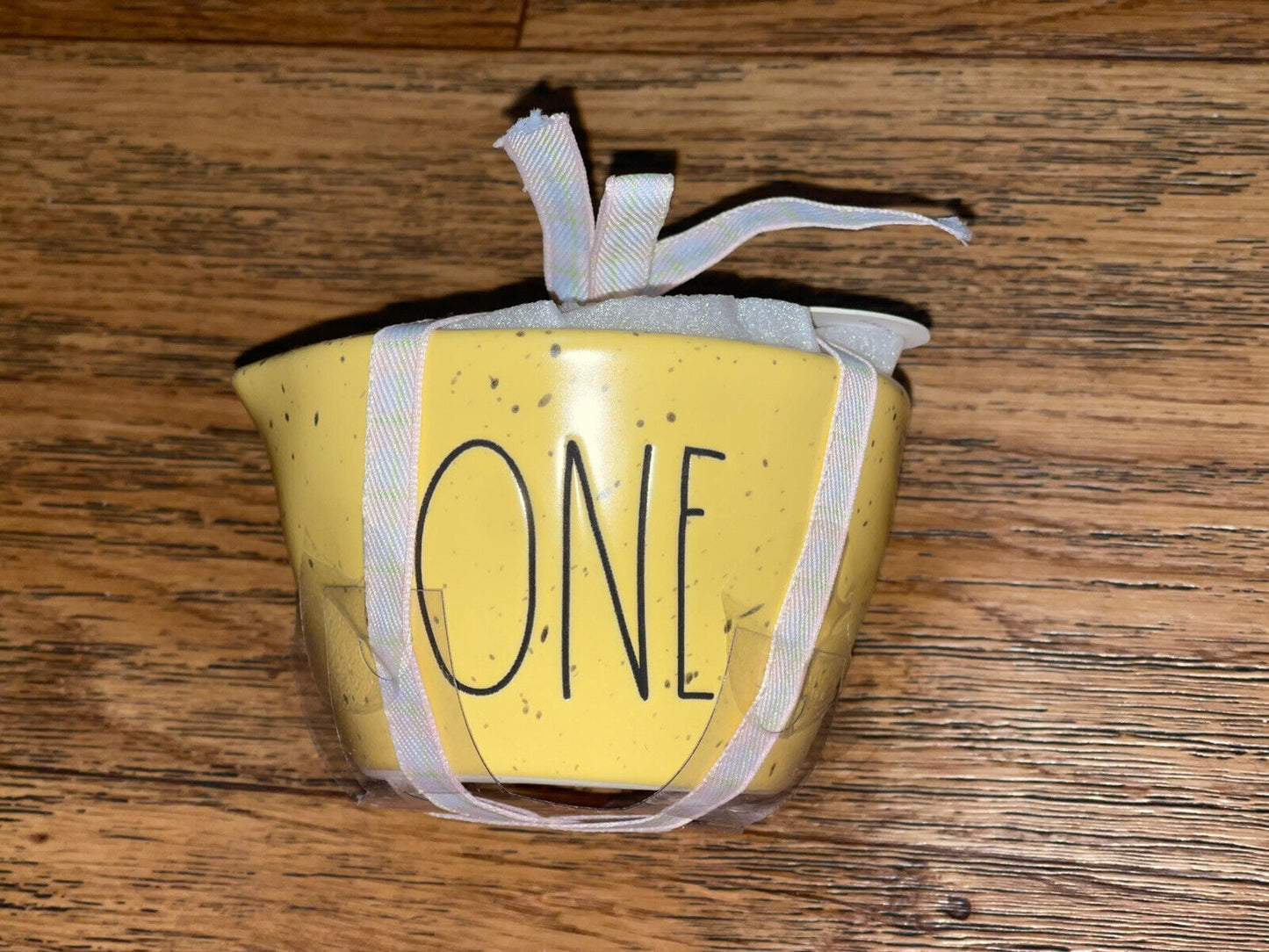 Rae Dunn Yellow Speckled Ceramic Measuring Cups Black Lettering 4-piece set includes 1 each of One Half Third Quarter Cup Kitchen