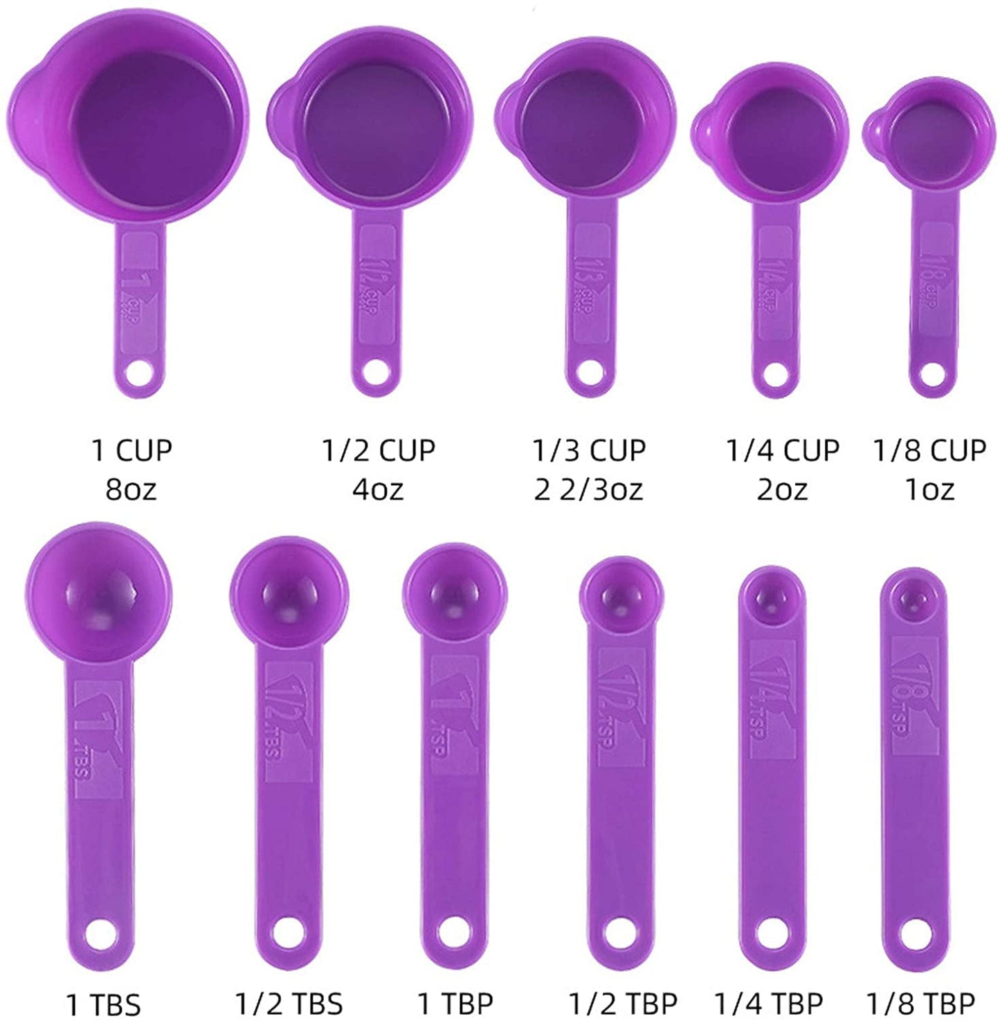 Nesting Measuring Cups and Spoons Set of 11, Fits in Spice Jars for Dry and Liquid Ingredient (Purple)
