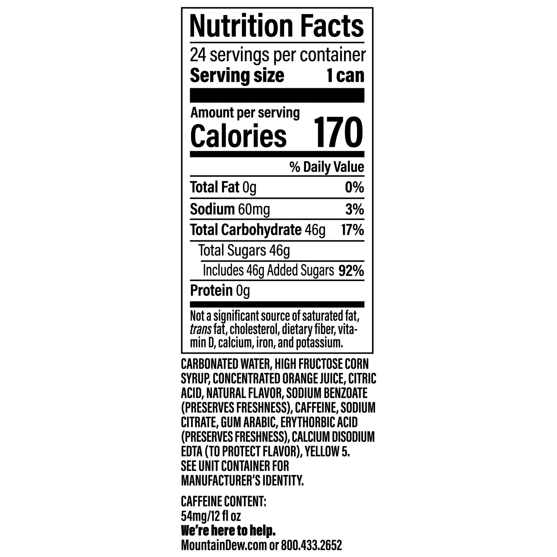 Mountain Dew Citrus Soda, 12 fl oz 24 Pack Cans