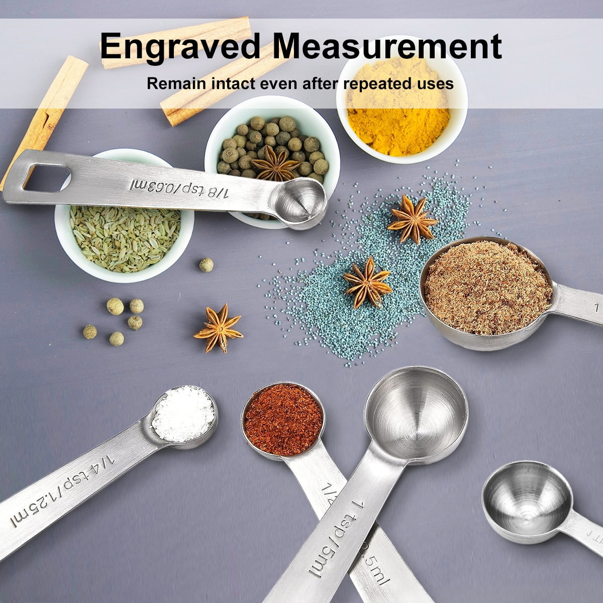 Measuring Spoons, Stainless Steel Measuring Spoons Set of 9, Kitchen Measuring Tools for Ingredients