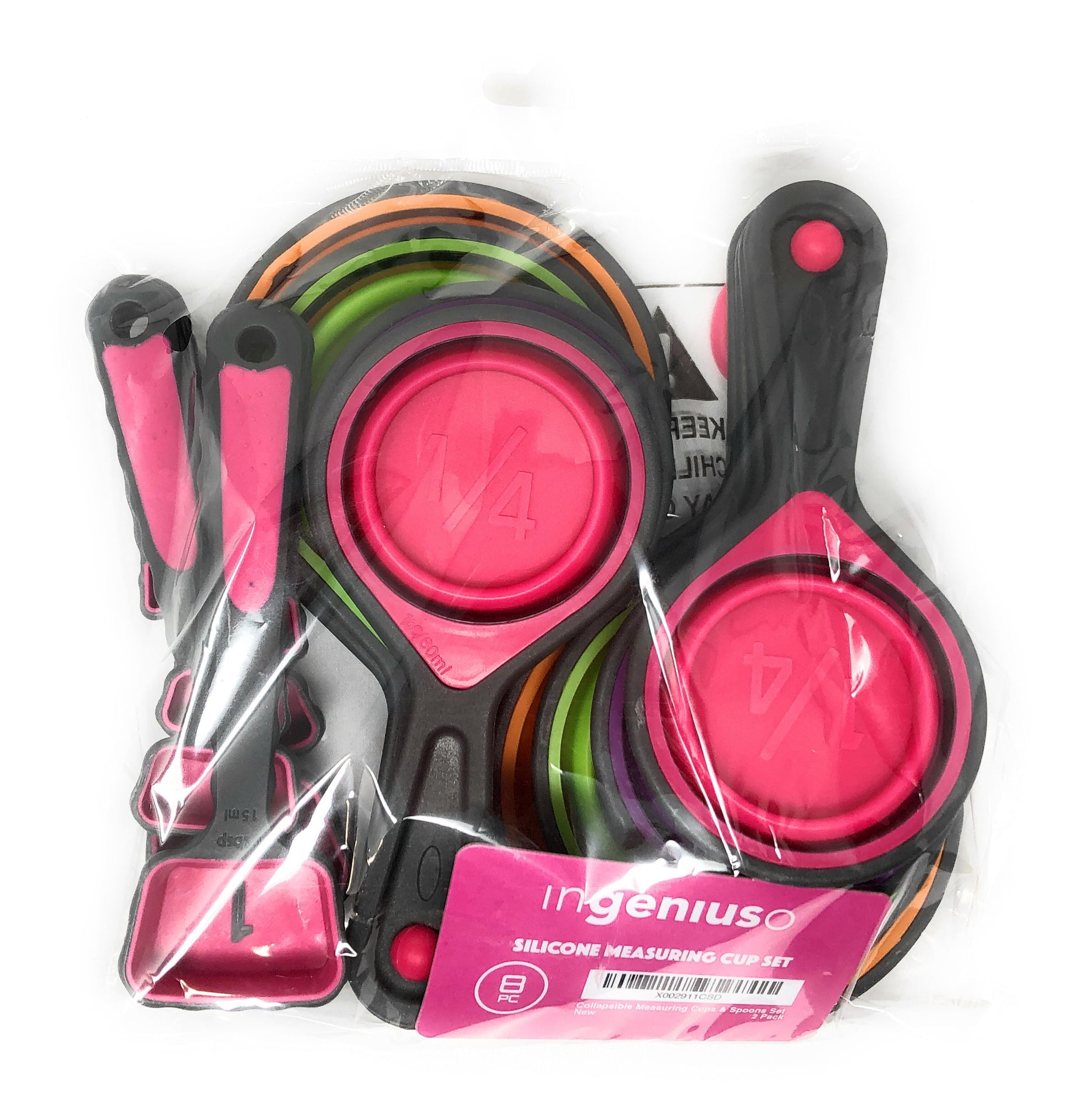Ingeniuso Pink Collapsible Measuring Cups Set - Silicone with Citrus Strainer