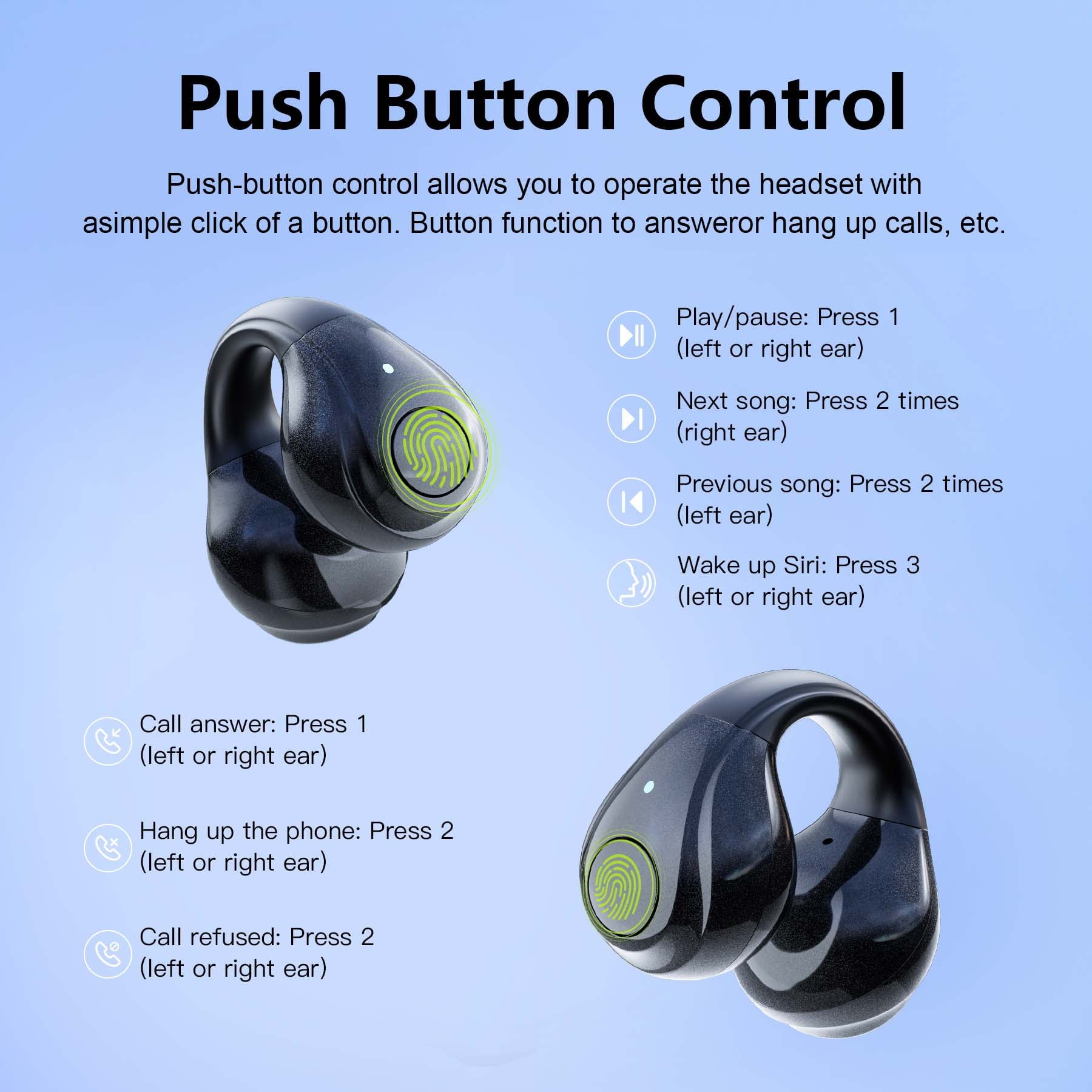 VEAT00L Open-Ear Headphones, Wireless Clip On Earbuds with Digital Display Charging Case 68 Hours Playtime, Lightweight Comfort, Stable Fit, Open-Ear Safety Design for Active and Office Use