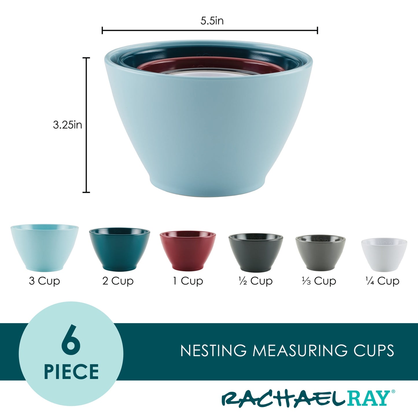 Rachael Ray Create Delicious Melamine Nesting Measuring Cups, 6-Piece, Assorted Colors
