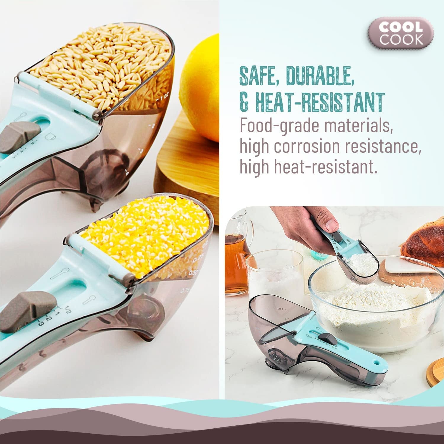 2 Pcs Plastic Measuring Spoon Set for your kitchen spoons for all kind of measuring Magnetic back to help stay on your fridge Adjustable easy to use Precise measuring, and convenient - Small& Large