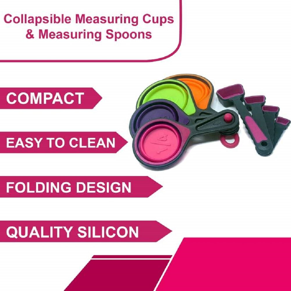 Ingeniuso Pink Collapsible Measuring Cups Set - Silicone with Citrus Strainer
