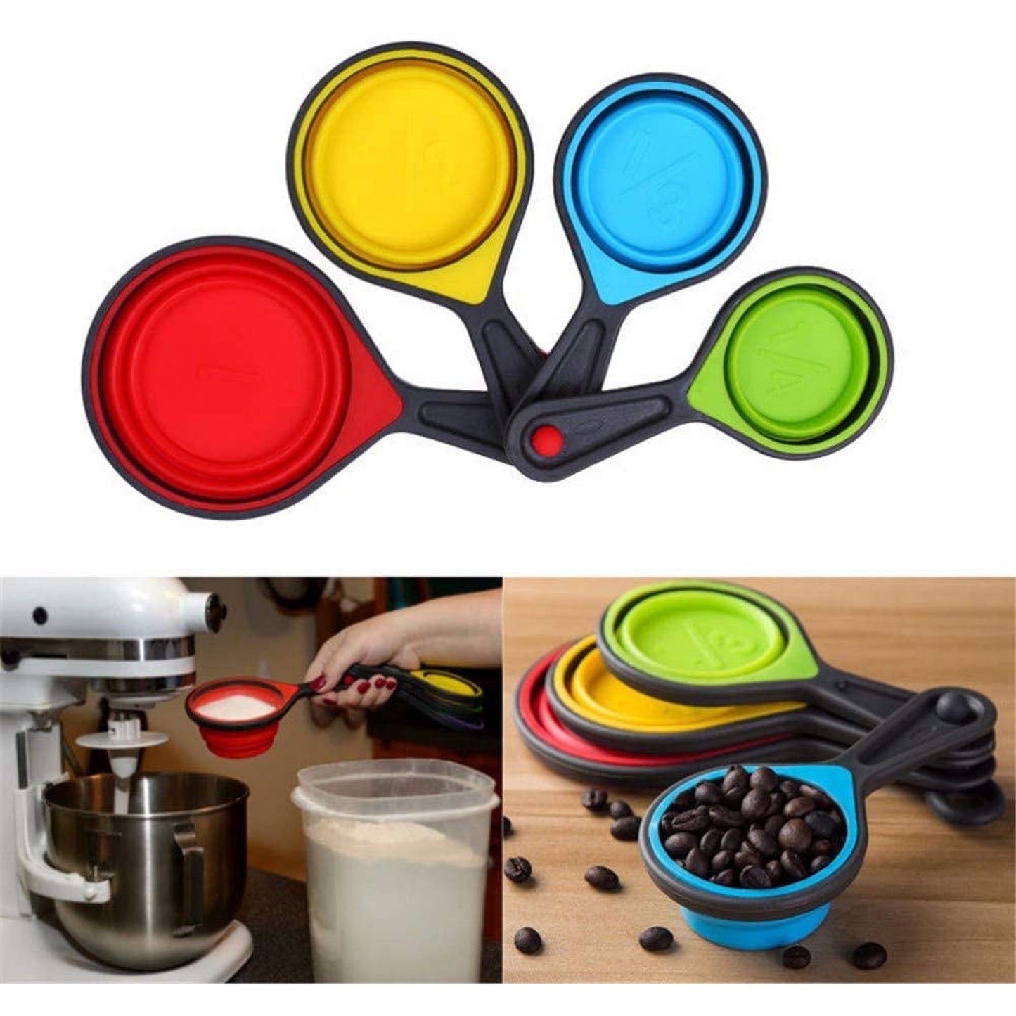 Kaslove Collapsible Silicone Measuring Cups with 60ml/80ml/125ml/250ml - 4 PCS