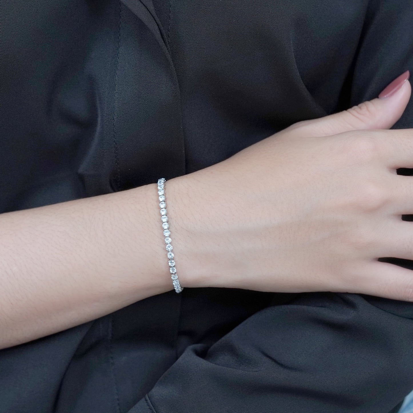 JeenMata 5.5 Carat Round Cut April - Cubic Zirconia - Birthstone Tennis Bracelet Eternity Design - White Gold Plating, Female, Adult