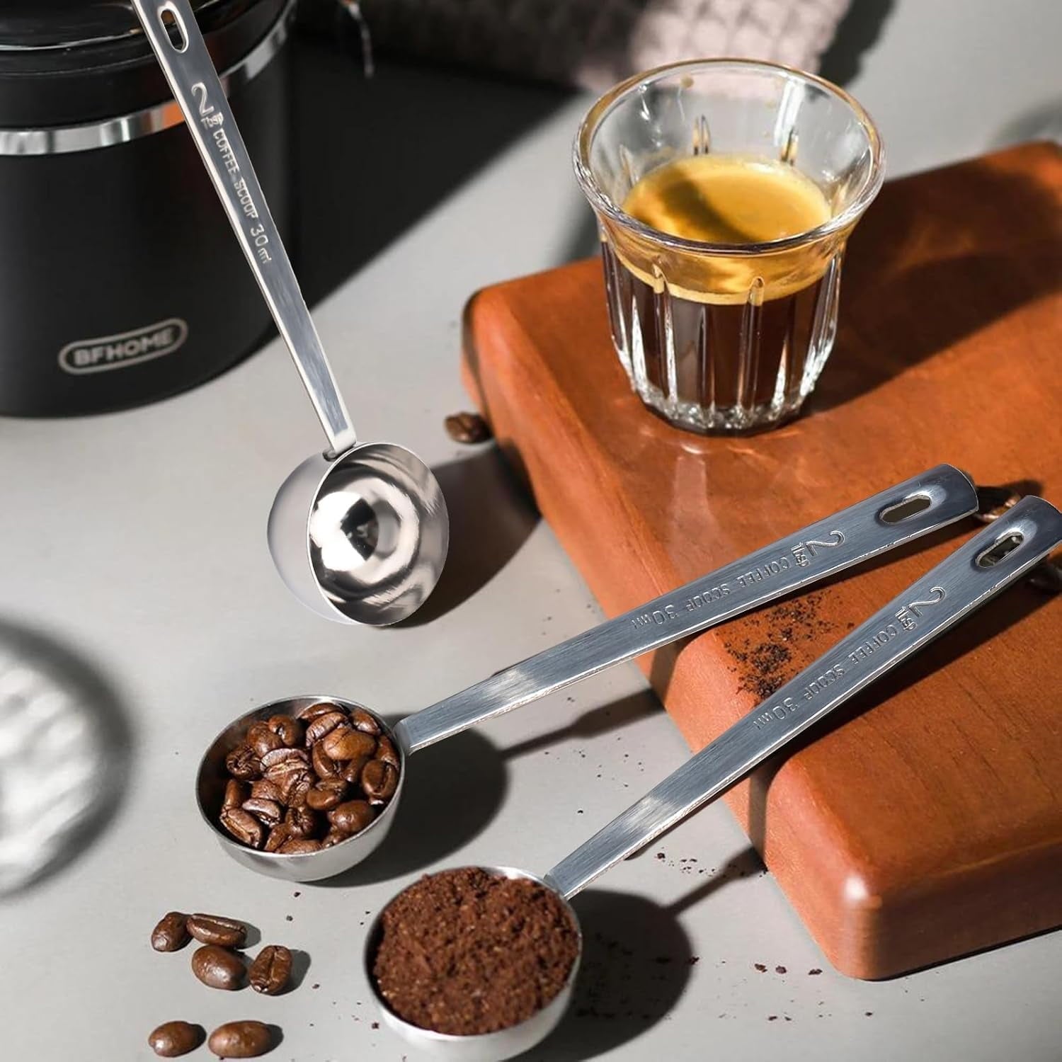 NOGIS 2 Pack Coffee Scoops Stainless Steel Measuring Spoon 2 Tablespoon with Long Handle for Tea Sugar Powder- Perfect Measuring Spoon for Ground Coffee, Espresso (30ml)