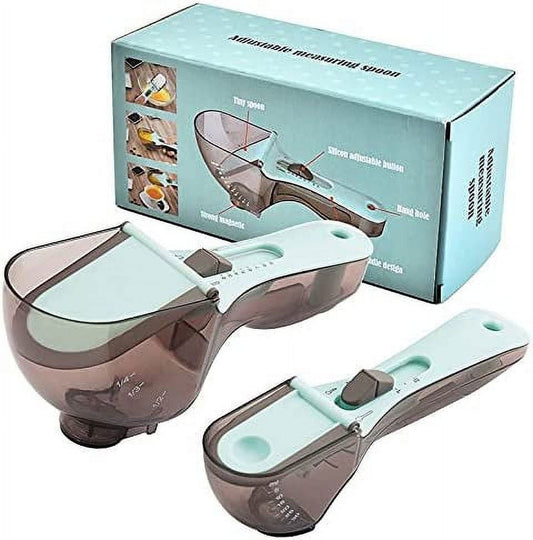 2 Pcs Plastic Measuring Spoon Set for your kitchen spoons for all kind of measuring Magnetic back to help stay on your fridge Adjustable easy to use Precise measuring, and convenient - Small& Large