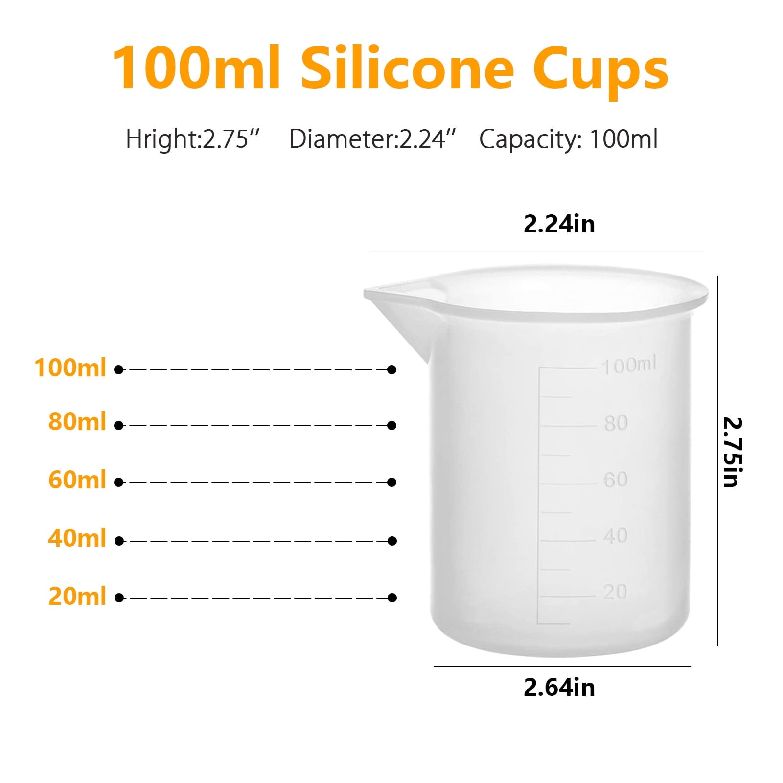3pcs 100ml Silicone Measuring Cups for Resin, TSV Resin Mixing Cups Non-Stick, Reusable Mixing Cups  for Epoxy Resin, Art, Waxing