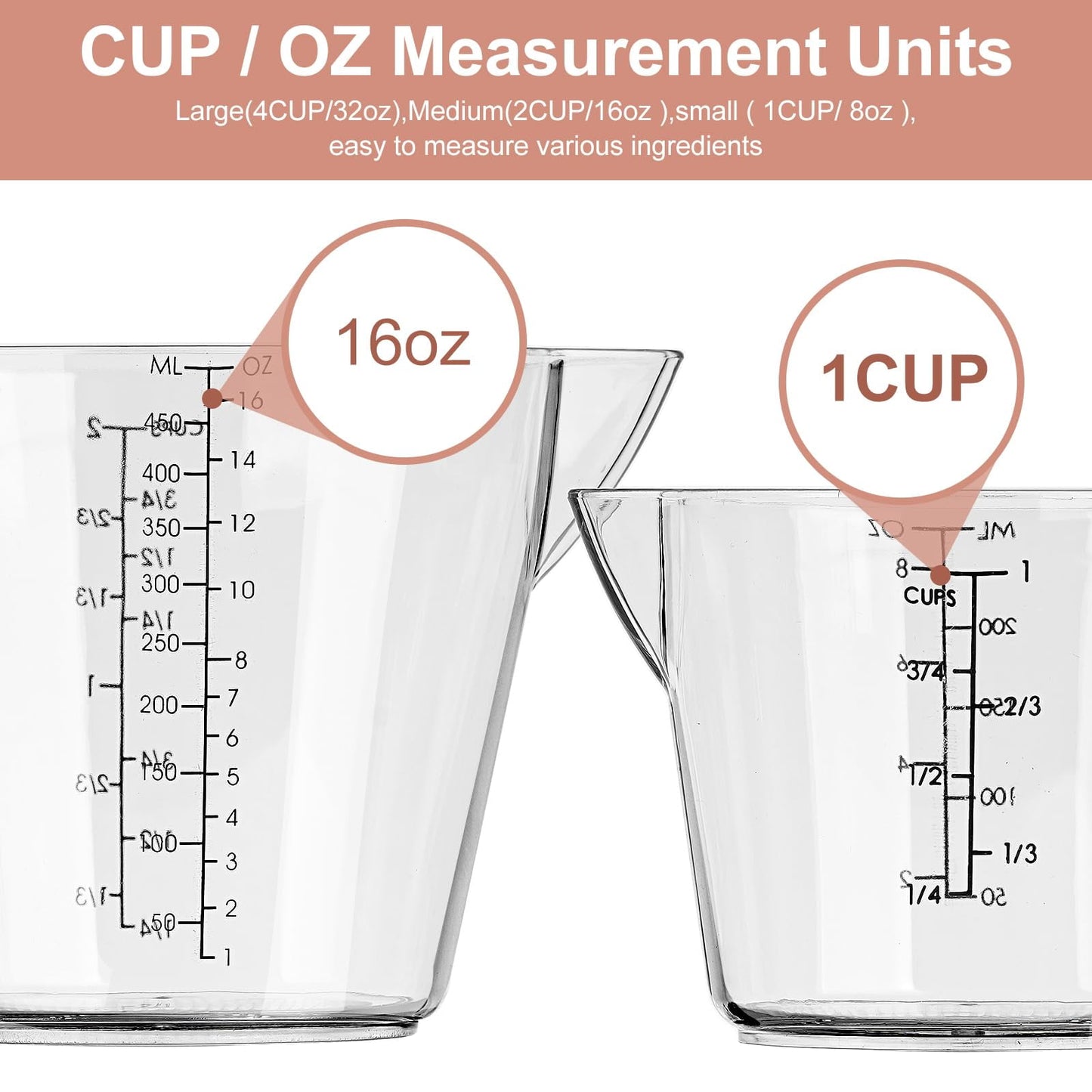 IWNTWY 3-Piece Measuring Cups, Stackable Plastic Measuring Cups for Kitchen Prepping, Baking, Cooking