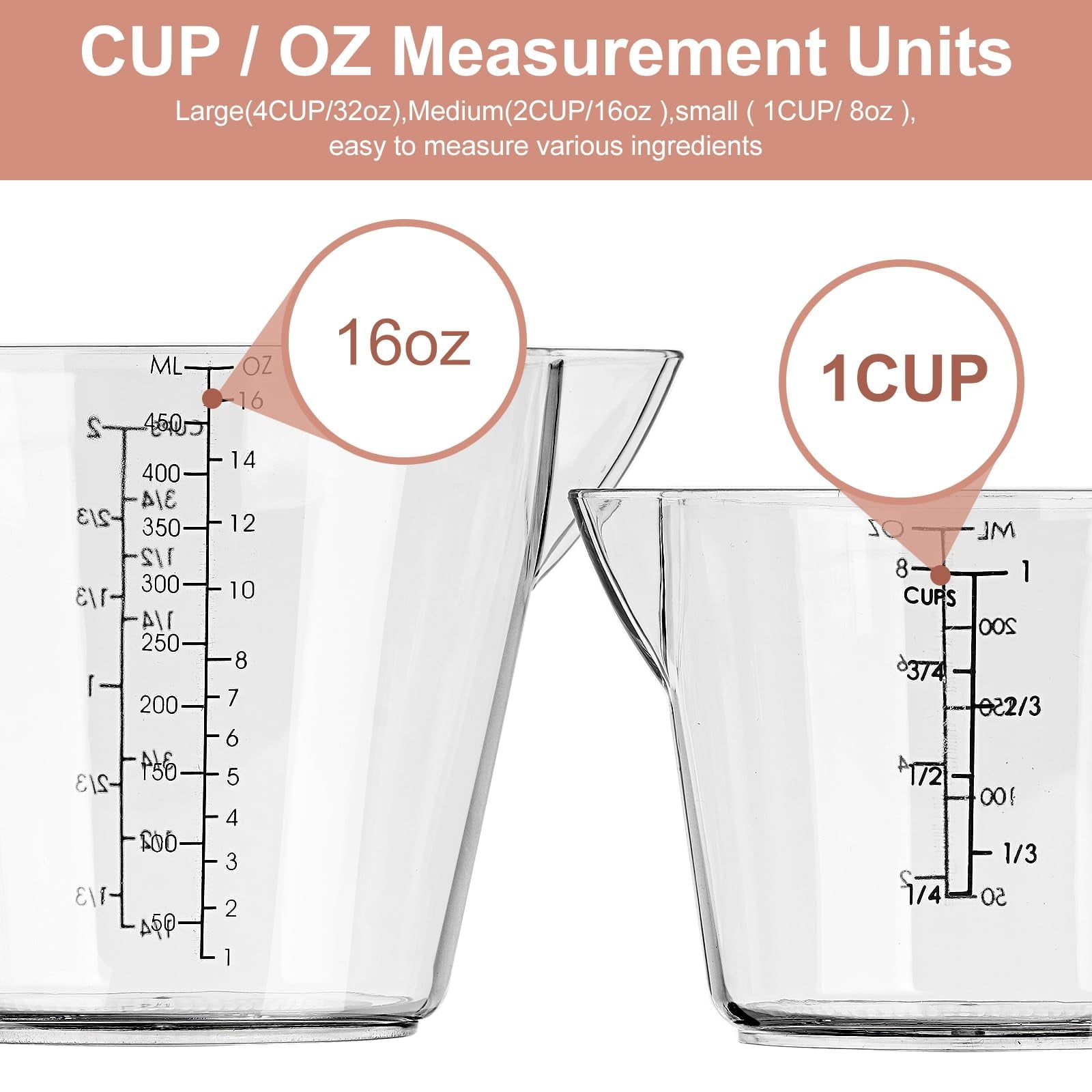 IWNTWY 3-Piece Measuring Cups, Stackable Plastic Measuring Cups for Kitchen Prepping, Baking, Cooking