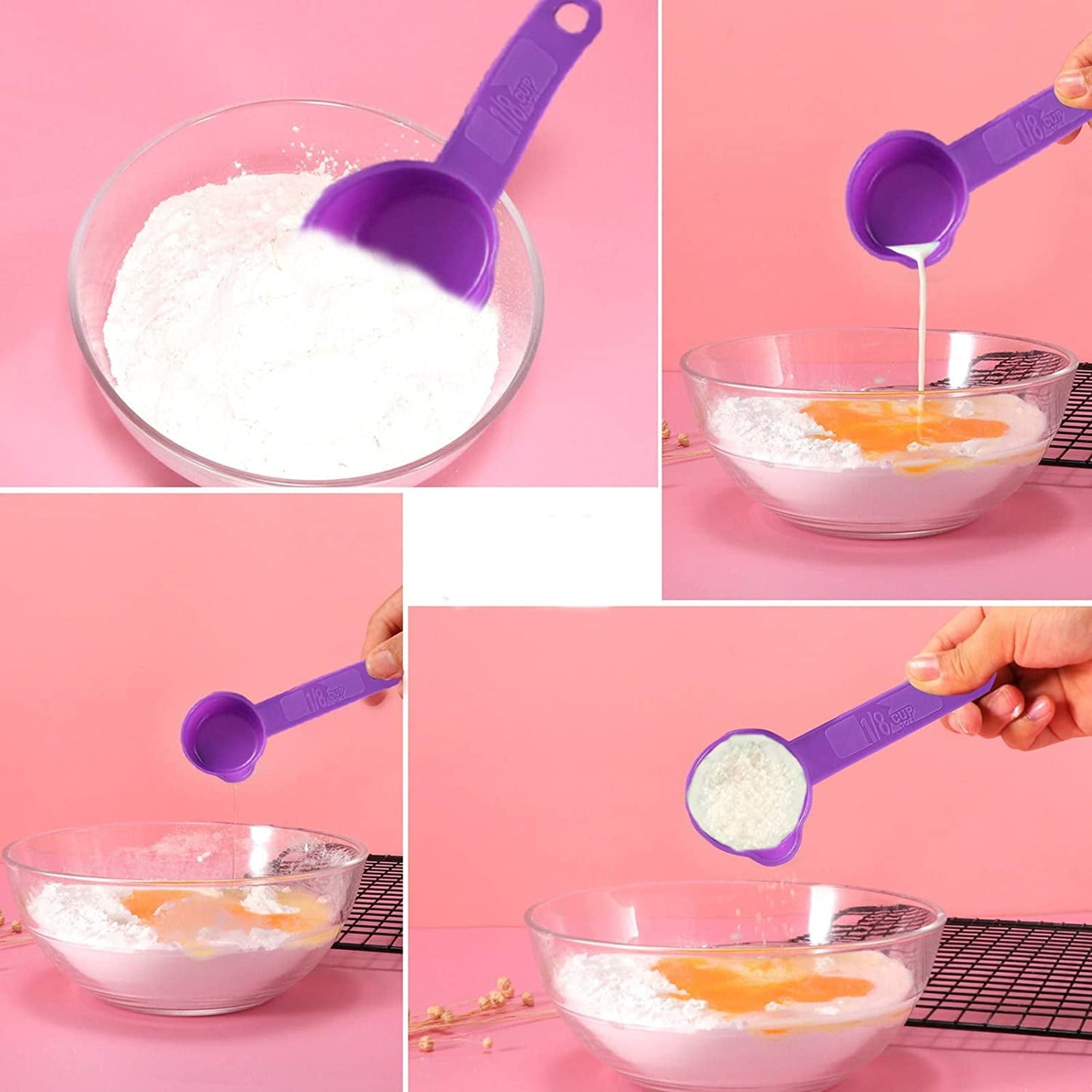Nesting Measuring Cups and Spoons Set of 11, Fits in Spice Jars for Dry and Liquid Ingredient (Purple)