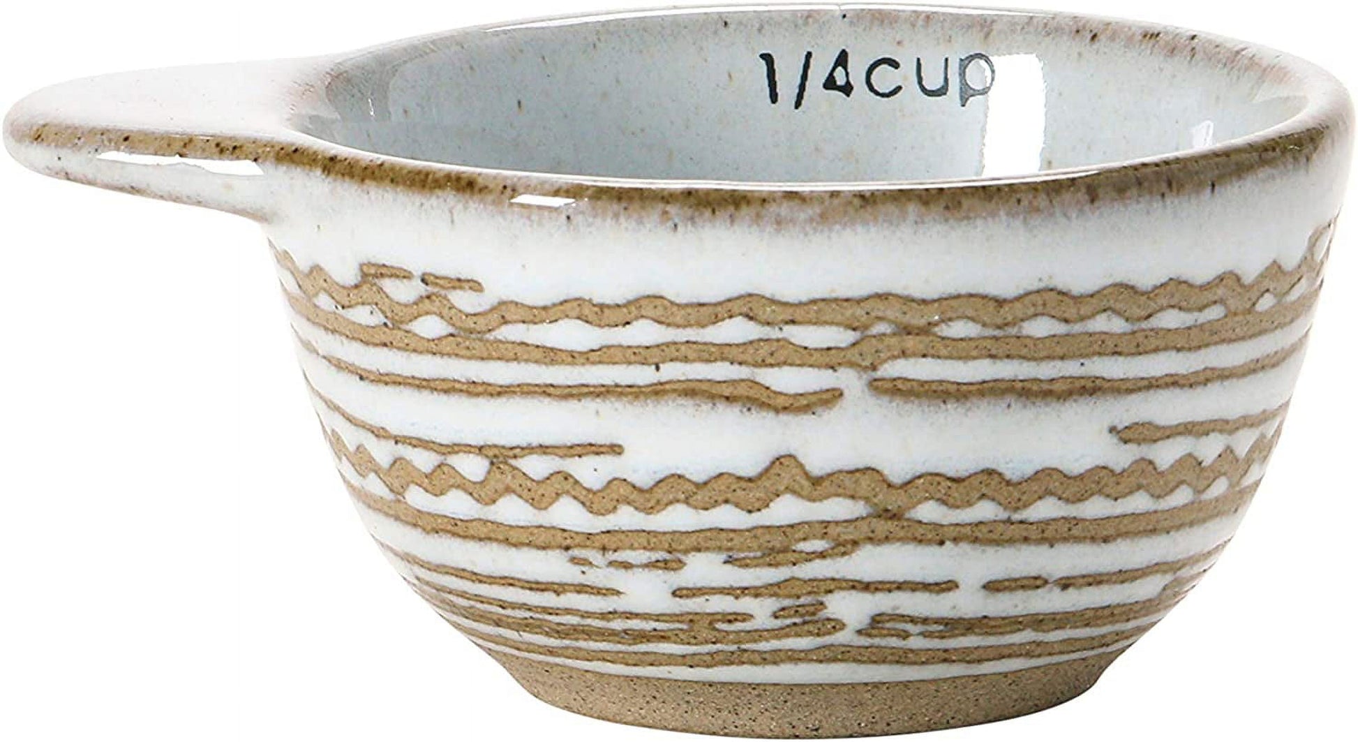Creative Co-Op Stoneware Measuring Cups with Wax Relief Pattern, White, Set of 4
