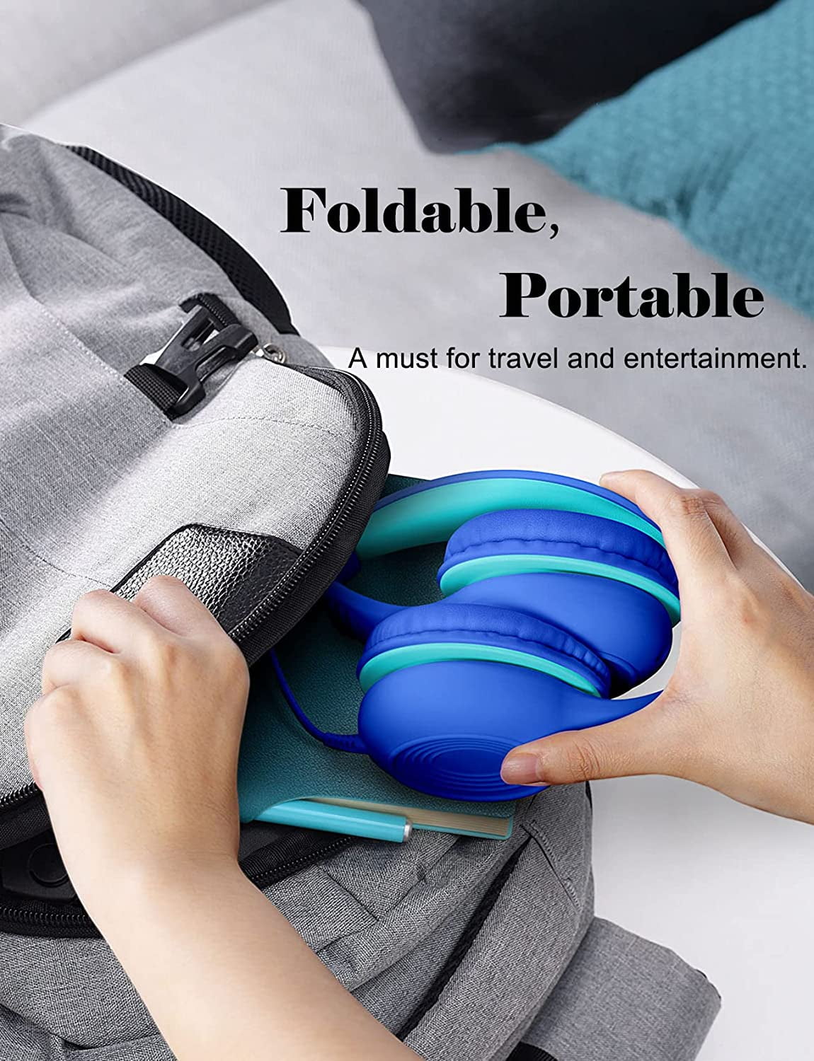 Mpow Kids Headphones with Microphone, Foldable 85/94dB Safe Volume Stereo Adjustable over Ear Headphones for Kids, Girls, Boys, Children, Share Function Wired Kids Headphones for School Tablet