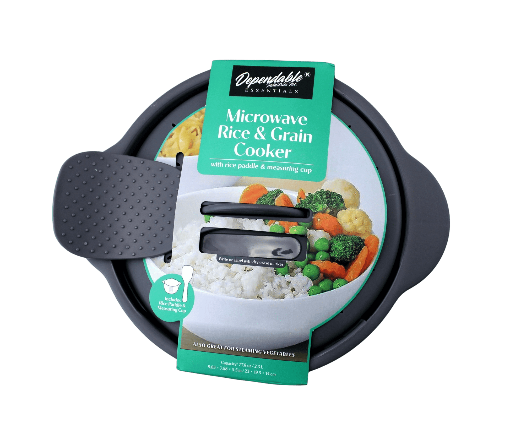 Dependable Industries Inc. Essentials Multi Use Microwave Rice and Grain Cooker Vegetable Steamer with Mixing Serving Paddle and Measuring Cup  2.7L