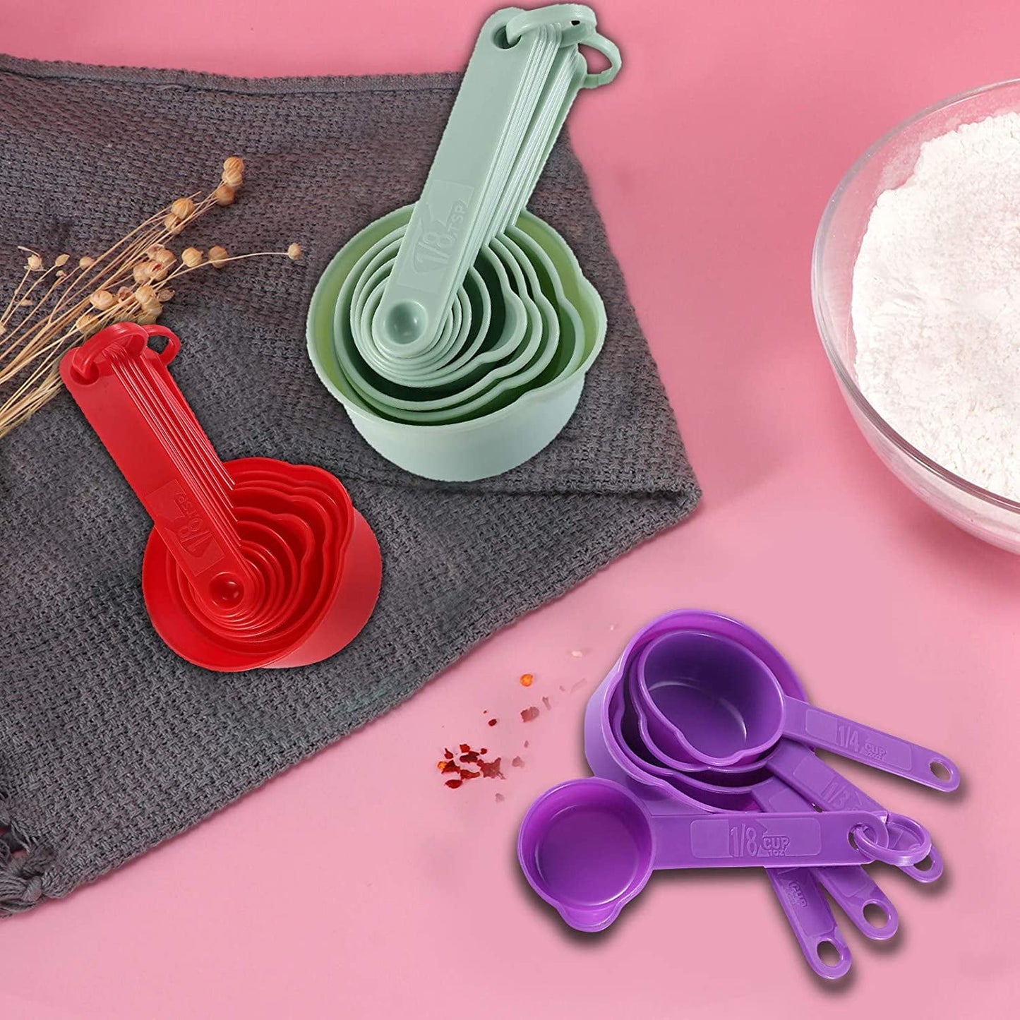 Nesting Measuring Cups and Spoons Set of 11, Fits in Spice Jars for Dry and Liquid Ingredient (Purple)
